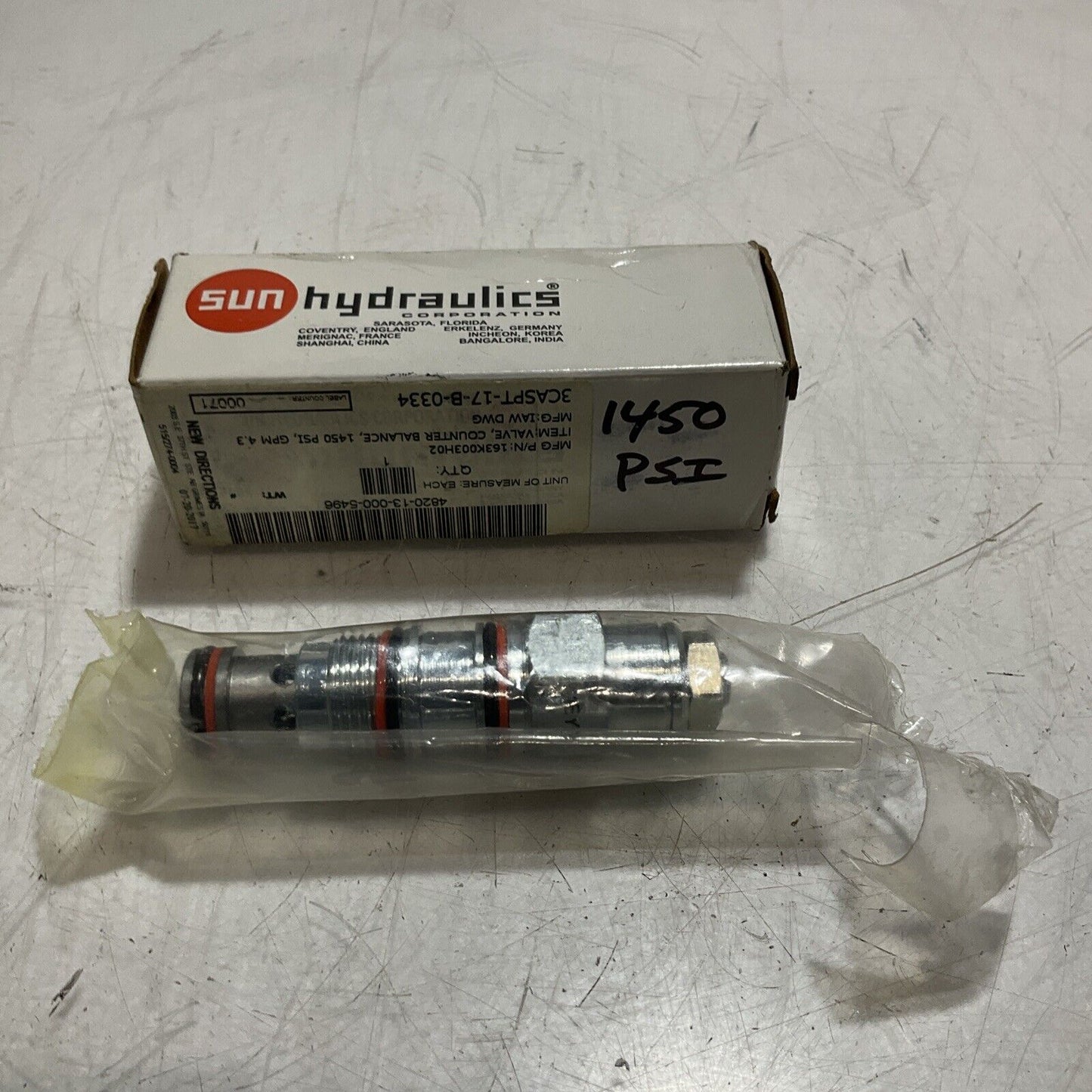 SUNHYDRAULICS CBCALHN COUNTER BALANCE VALVE 1450 PSI LOT OF 3 U3S