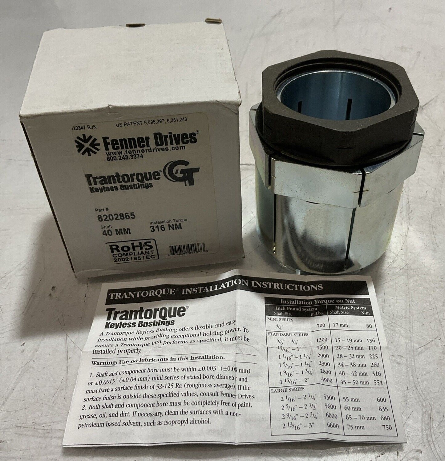 FENNER DRIVES 6202865 TRANTORQUE KEYLESS BUSHINGS U3S