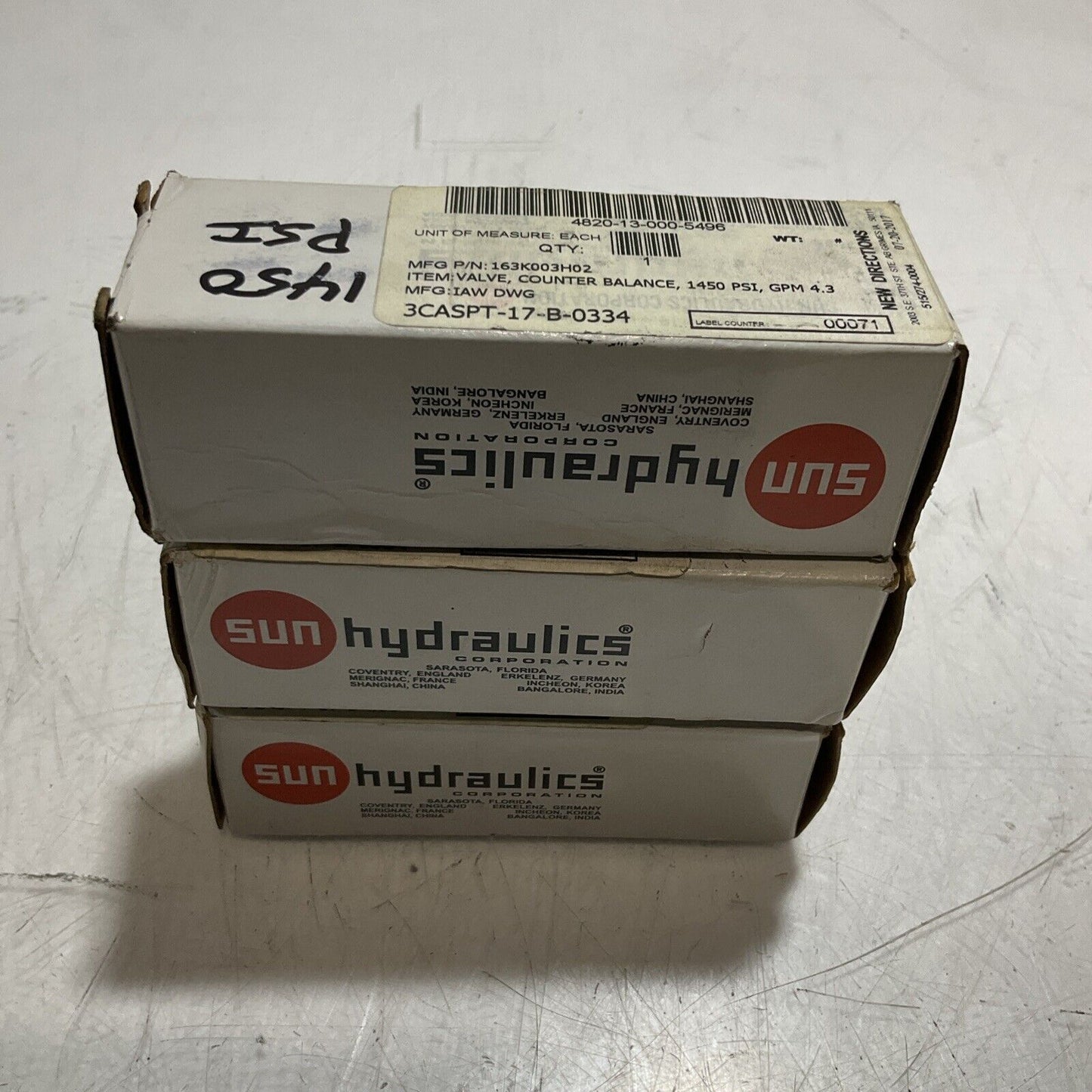 SUNHYDRAULICS CBCALHN COUNTER BALANCE VALVE 1450 PSI LOT OF 3 U3S