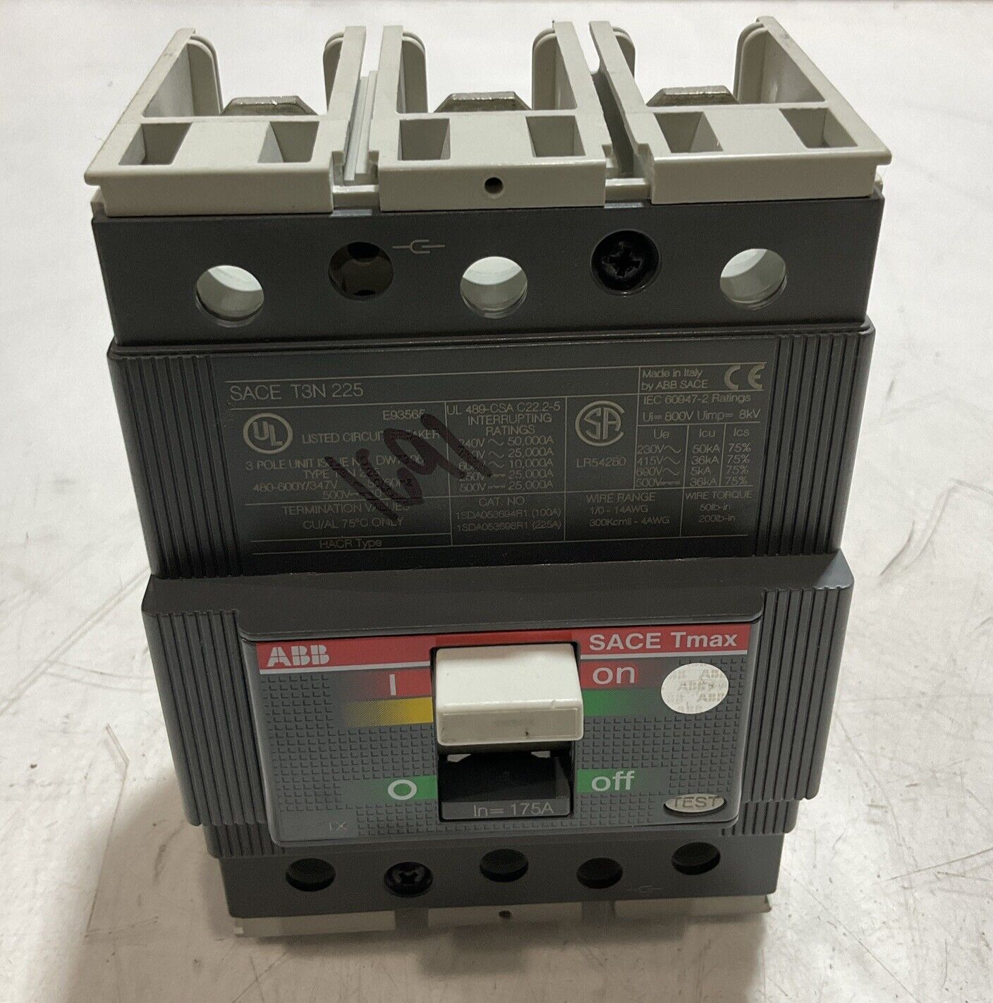 ABB SACE T3N225 SACE TMAX 175A CIRCUIT BREAKER U3S