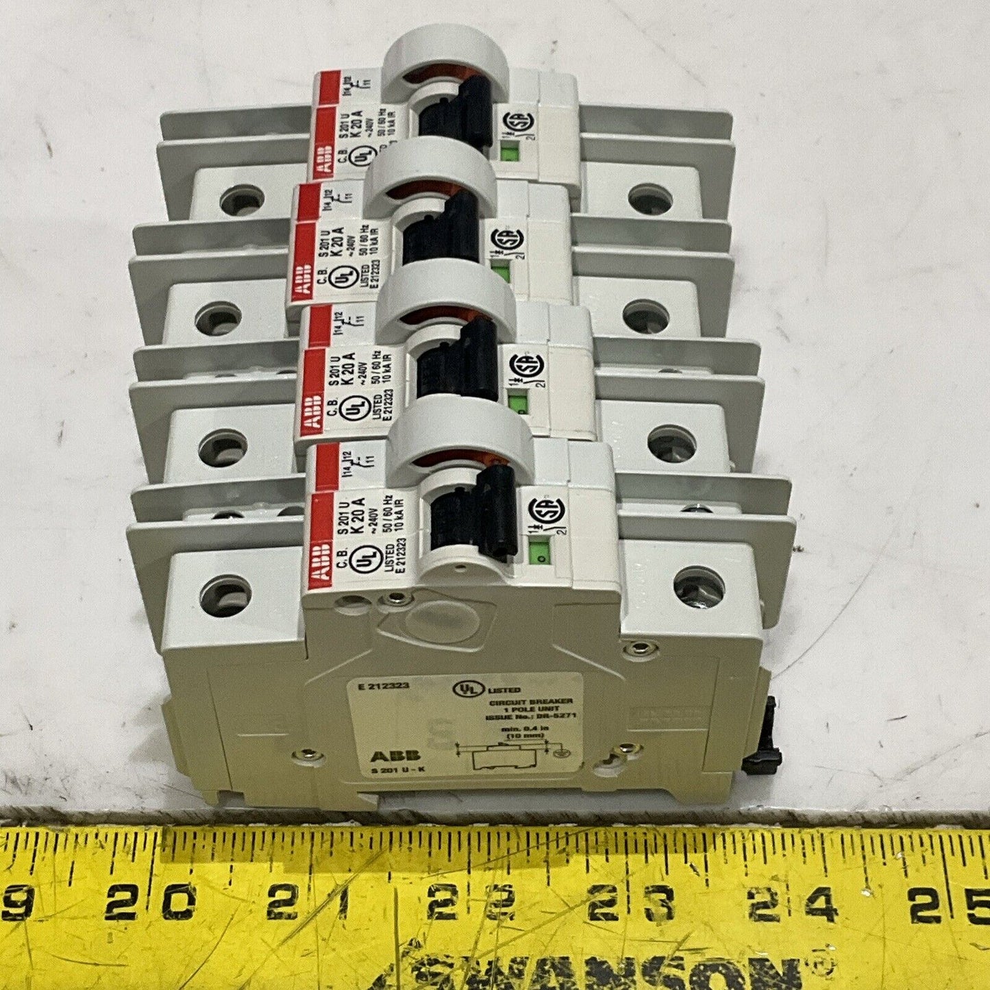 ABB S 201 U K 20 A MINI CIRCUIT BREAKER 240V 50/60HZ LOT OF 4 U3S