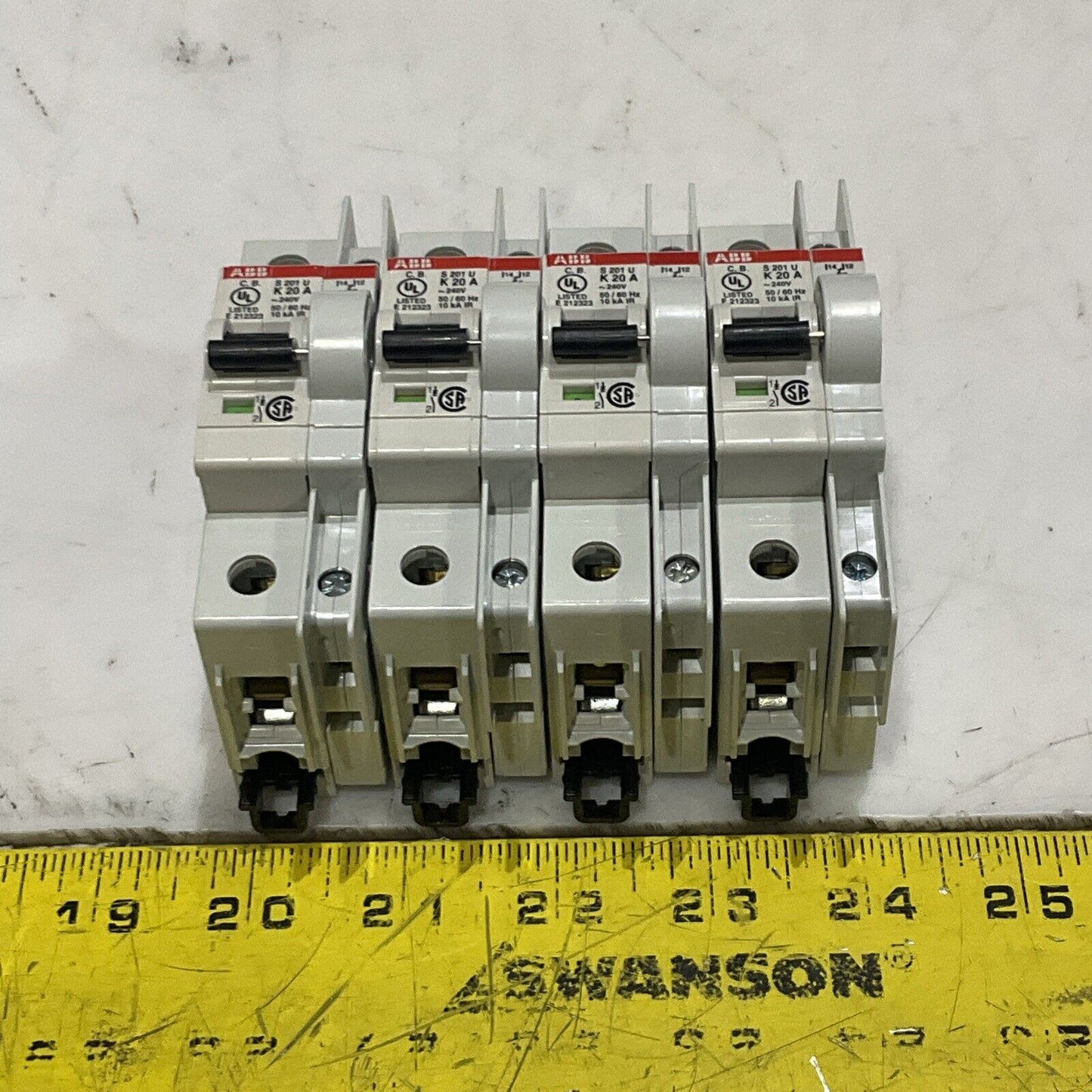 ABB S 201 U K 20 A MINI CIRCUIT BREAKER 240V 50/60HZ LOT OF 4 U3S