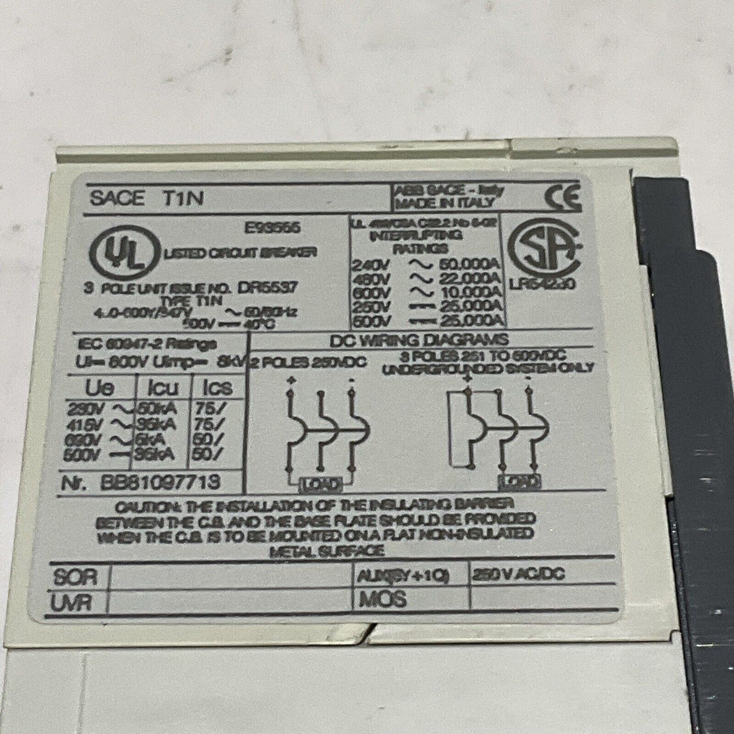 ABB SACE TMAX T1 N 100 CIRCUIT BEAKER 3 P 40 A 500 V TYPE T1N U3S