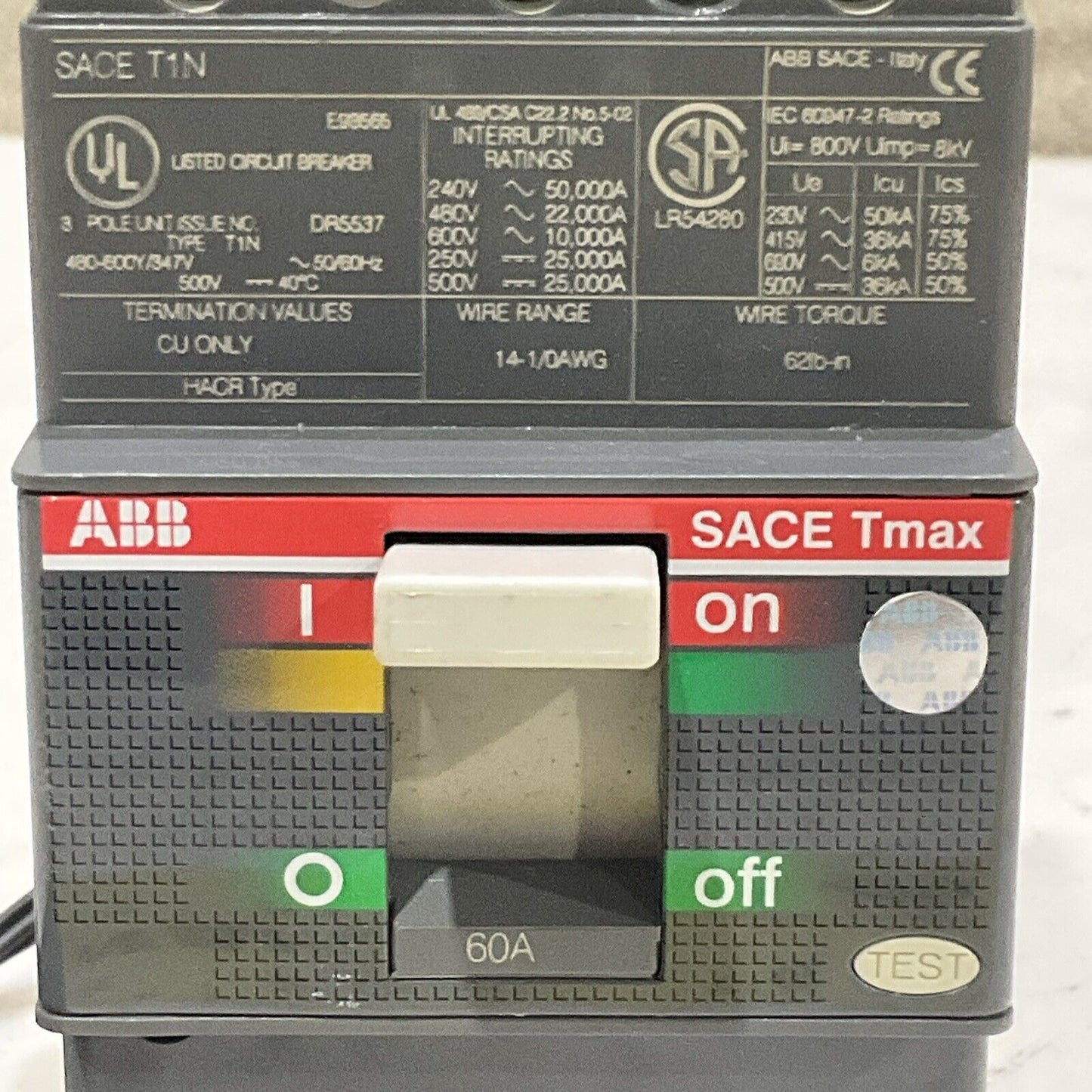 ABB SACE TMAX T1 N 100 CIRCUIT BEAKER 3 P 40 A 500 V TYPE T1N U3S