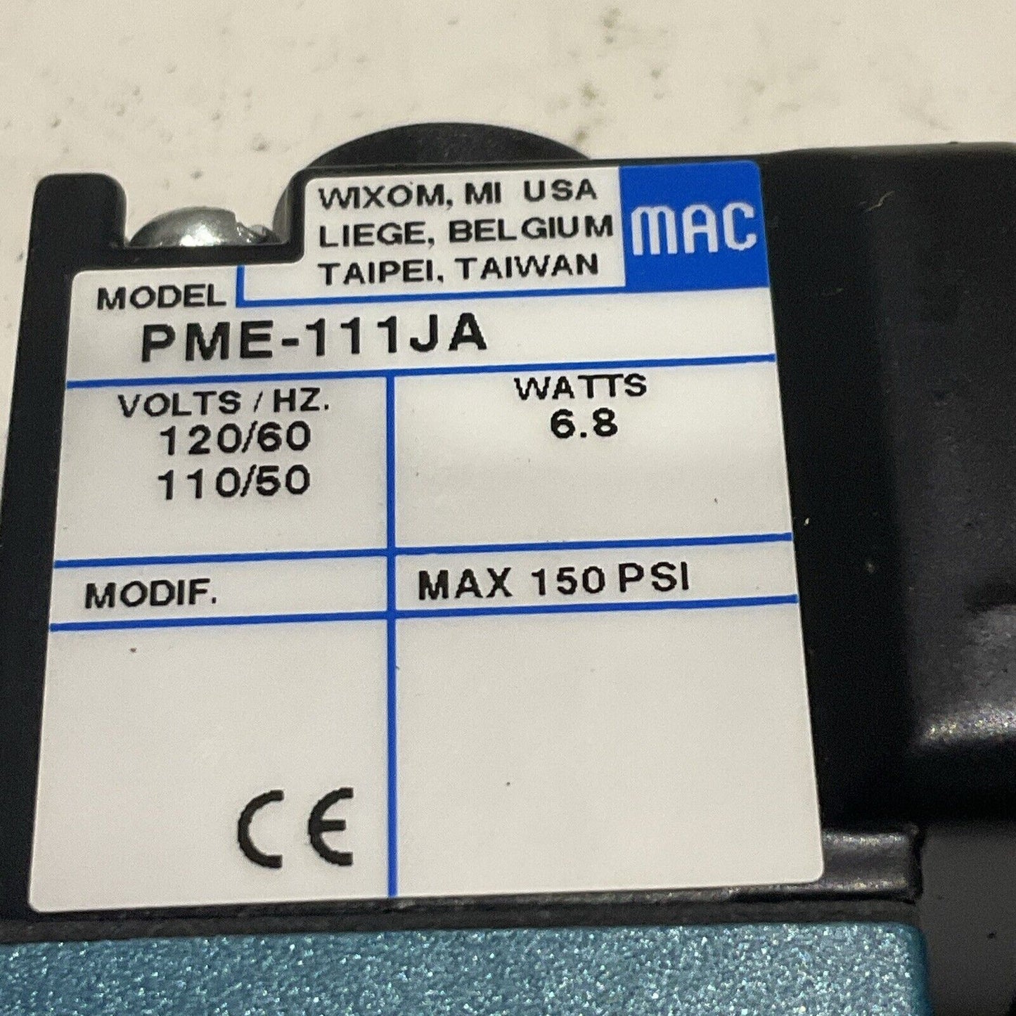 MAC PME-111JA PNEUMATIC SOLENOID VALVE 120/110 V 50/60 HZ 6.8 W U3S