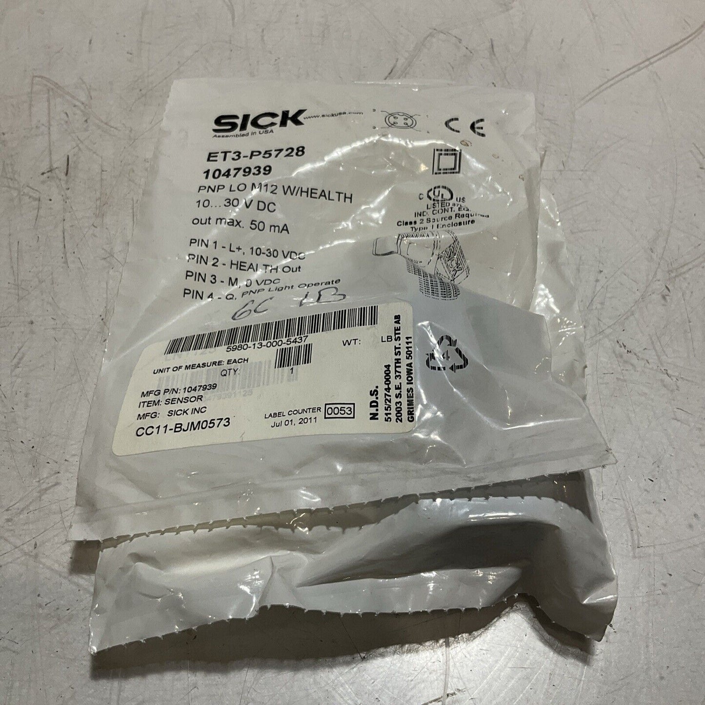 SICK ET3-P5728 PHOTOELECTRIC SENSOR PNP LO M12 W/HEALTH 30VDC LOT OF 2 U3S