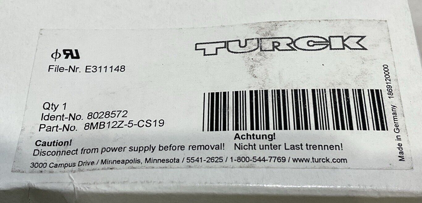 TURCK 8MB12Z-5-CS19 8028572 ACTUATOR AND SENSOR JUNCTION BOX U3S