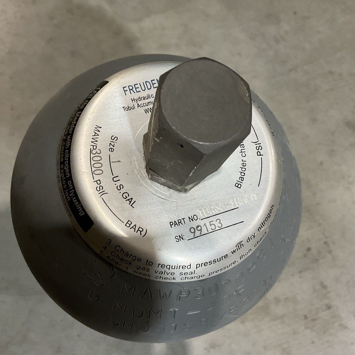 FREUDENBERG TBR30-1NMEA HYDRAULIC ACCUMULATOR 3000PSI SIZE 1 U.S GAL U3S