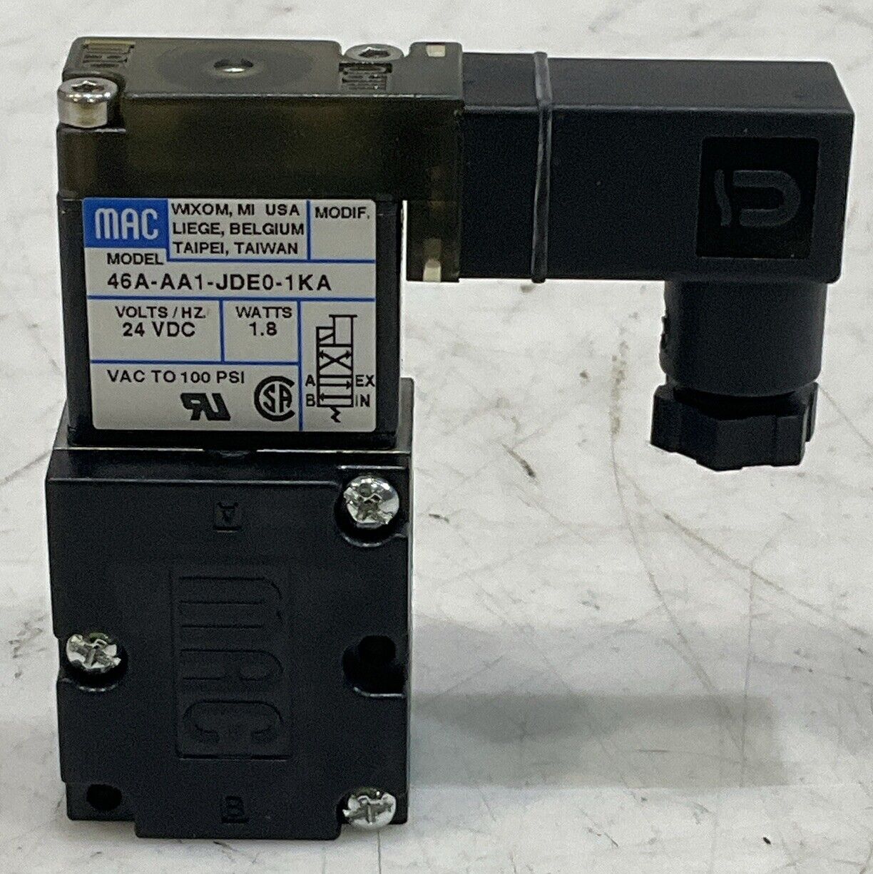 MAC 46A-AA1-JDE0-1KA PNEUMATIC SOLENOID VALVE 24VDC 1.8W U3S