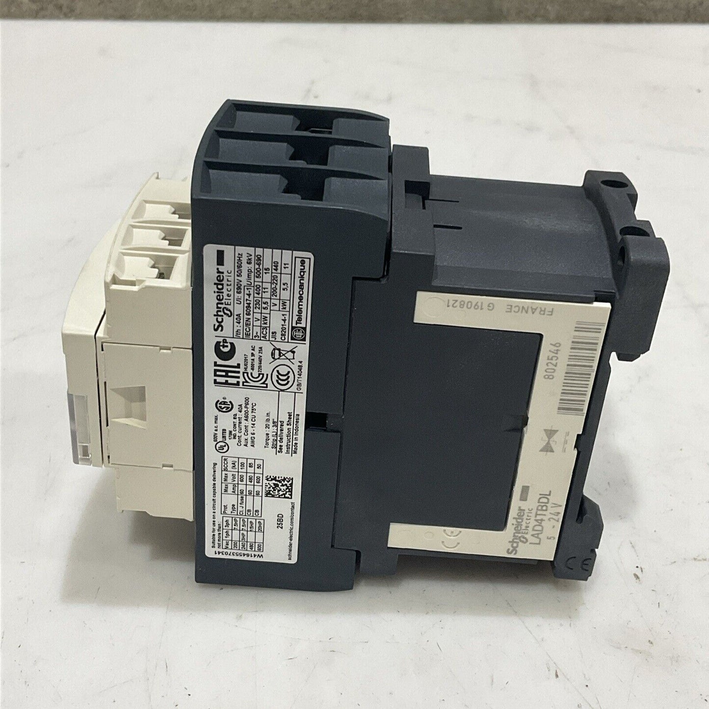 SCHNEIDER ELECTRIC LAD4TBDL LC1D25 CONTACTOR 25A 600V 50/60 HZ U3S