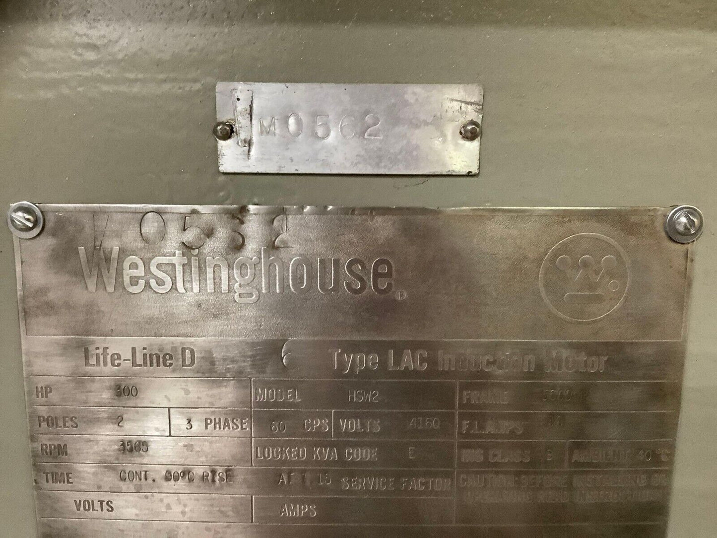 WESTINGHOUSE LIFE-LINE D TYPE LAC INDUCTION MOTOR HSW2 REFURBISHED 300HP 3565RPM