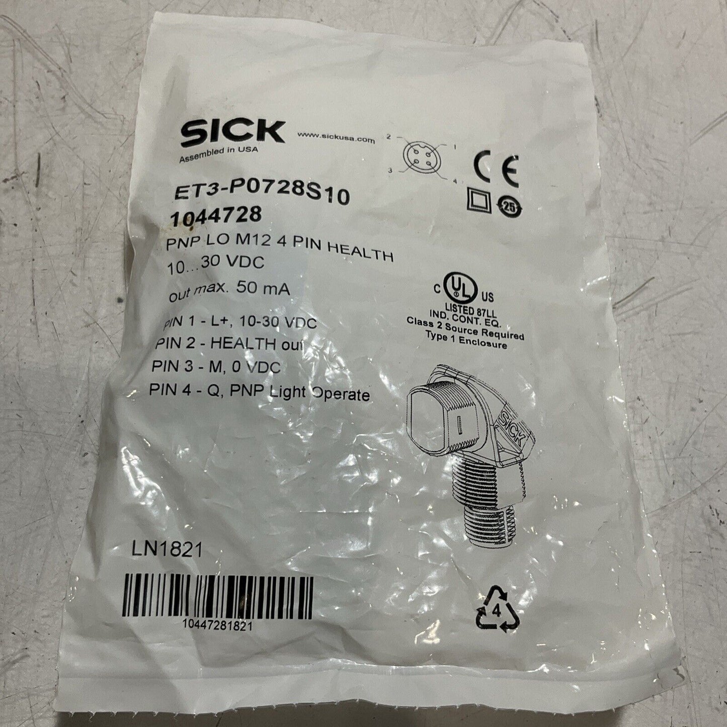 SICK ET3-P0728S10 PHOTOELECTRIC SENSOR 30VDC U3S