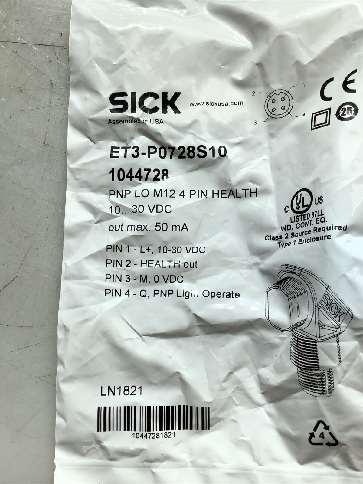 SICK 1044728 ET3-P0728S10 PHOTOELECTRIC SENSOR U3S