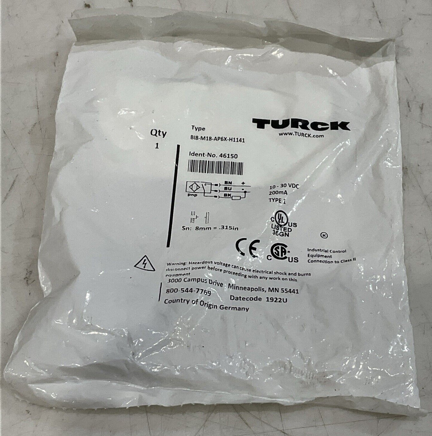 TURCK BI8-M18-AP6X-H1141 46150 PROXIMITY SENSOR U3S