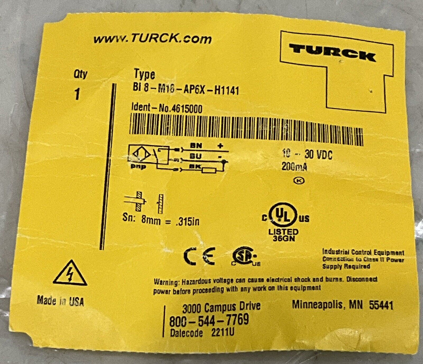 TURCK BI8-M18-AP6X-H1141 PROXIMITY SENSOR U3S