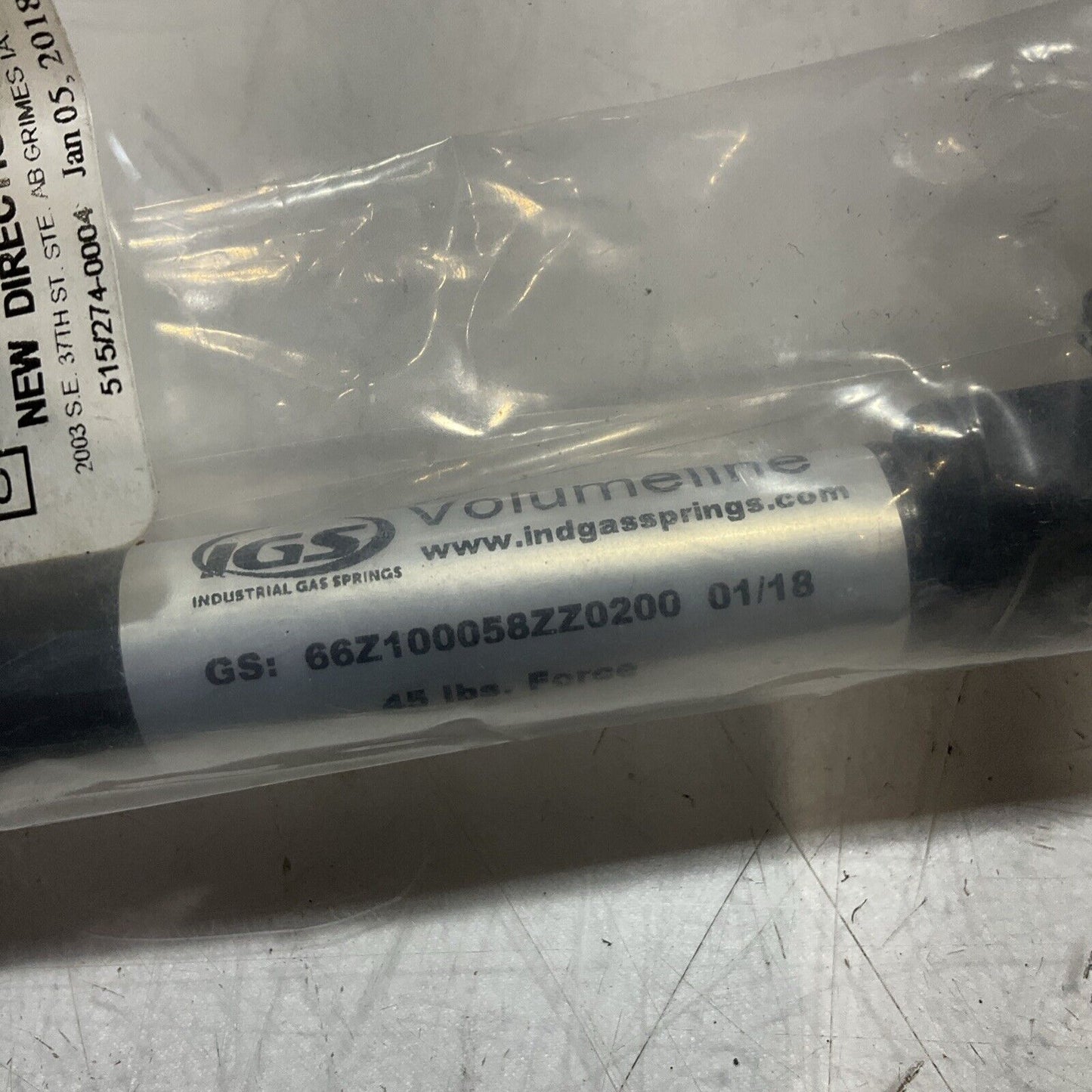 IGS VOLUMELINE 66Z100058ZZ0200 01/18 HIGH PRESSURE SPRING GAS 45LBS FORCE U3S