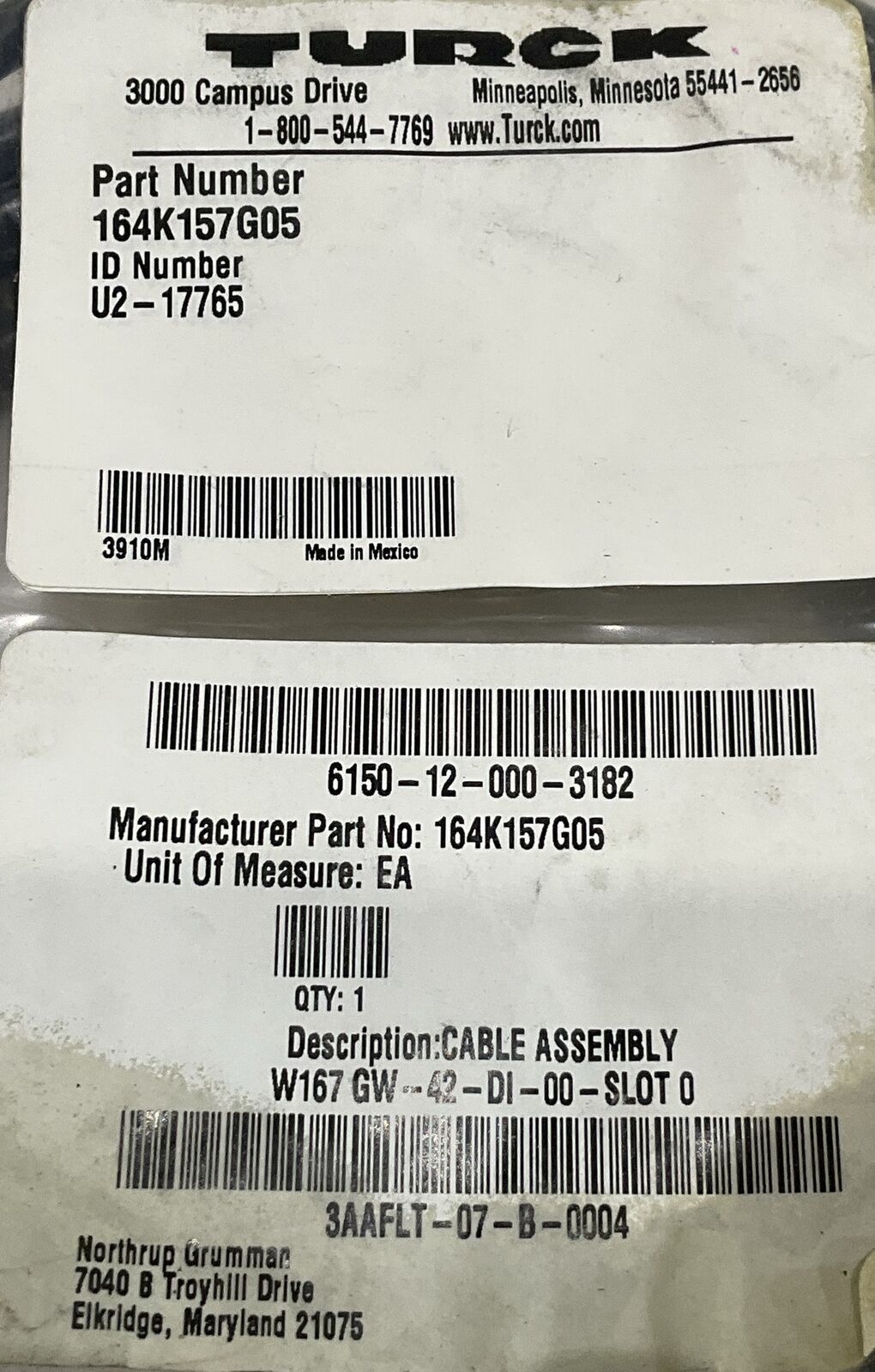 TURCK 164K157G05 U2-17765 CABLE ASSEMBLY U3S