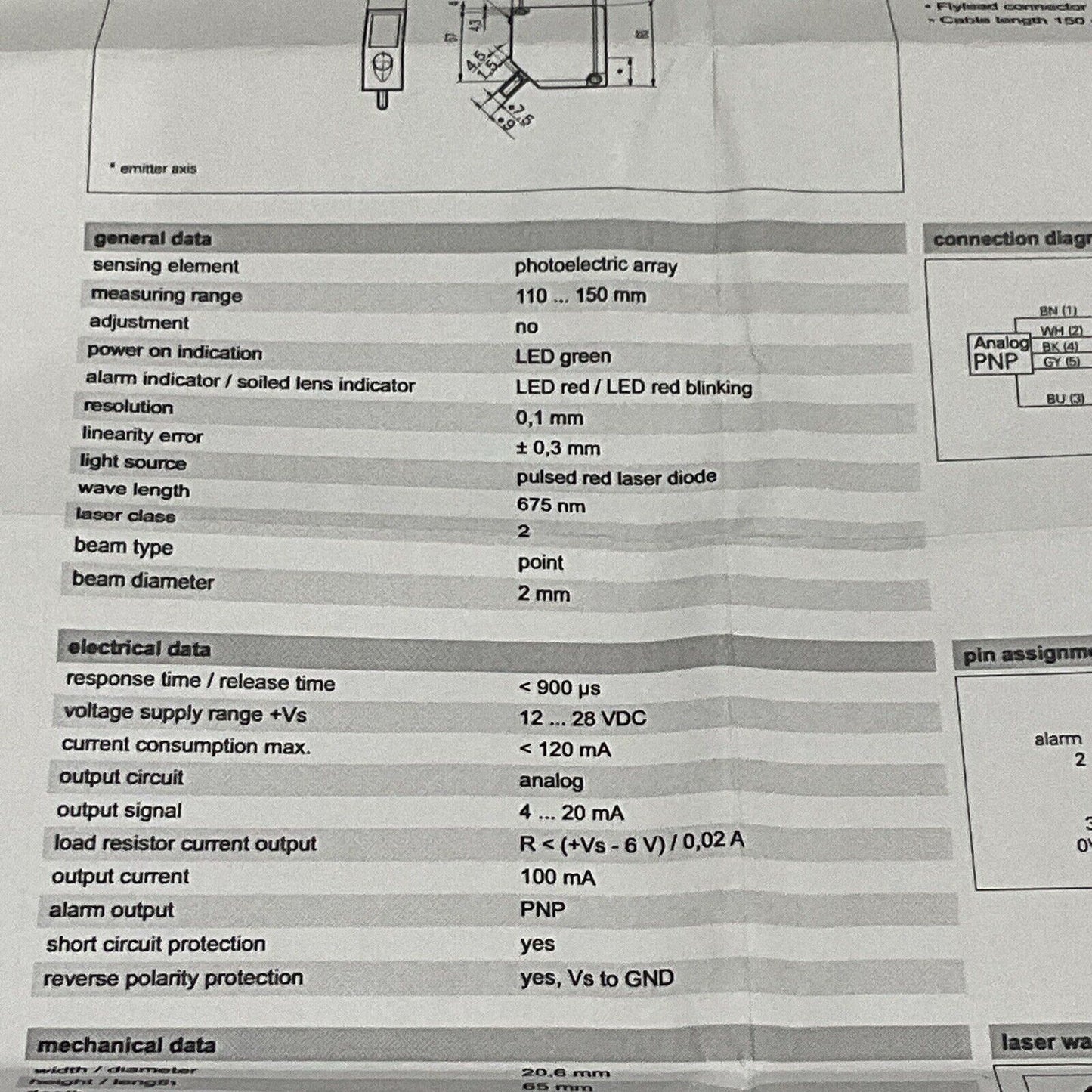 BAUMER OADM 20I44/406009A PHOTOELECTRIC DISTANCE SENSOR LONG 28V RANGE 675NM U3S