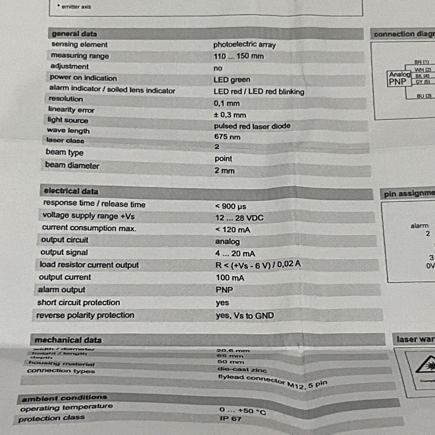 BAUMER OADM 20I44/406009A PHOTOELECTRIC DISTANCE SENSOR LONG 28V RANGE 675NM U3S