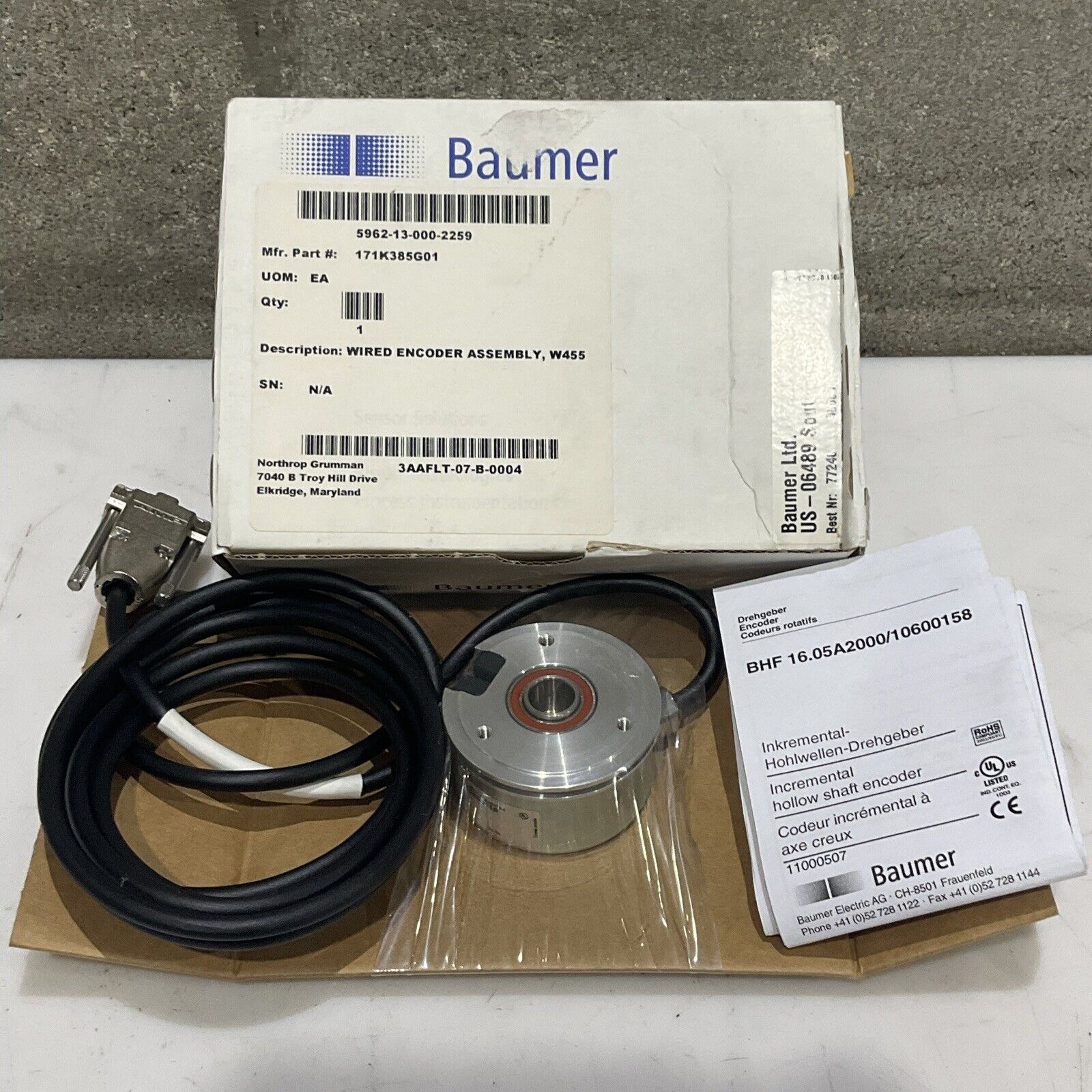BAUMER BHF 16.05A2000/10600158 CH8501 INCREMENTAL WIRE ENCODER U3S