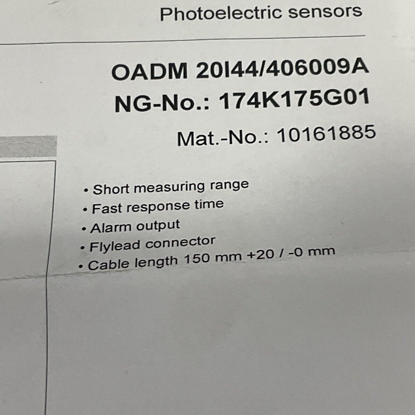 BAUMER OADM 20I44/406009A PHOTOELECTRIC DISTANCE SENSOR LONG 28V RANGE 675NM U3S