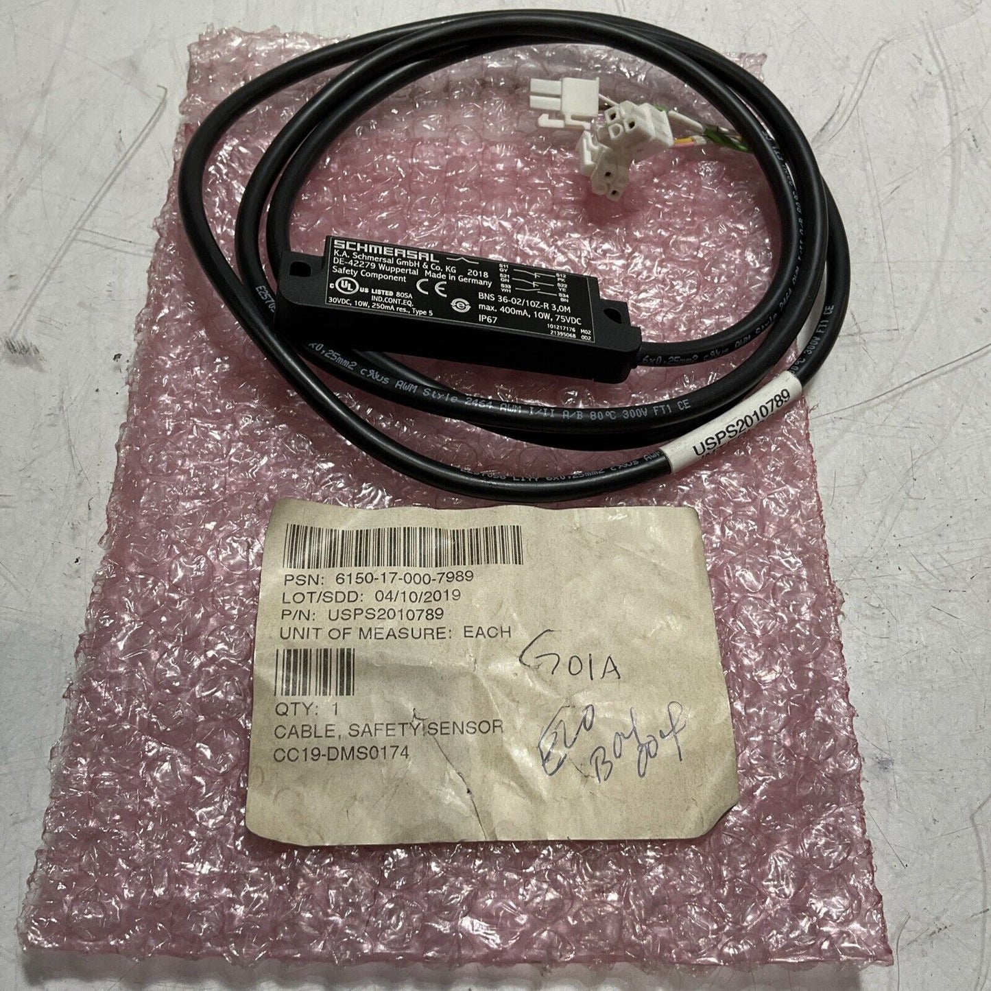 SCHMERSAL BNS36-02/10Z-R3,OM SAFETY SENSOR CABLE LOT OF 2 U3S