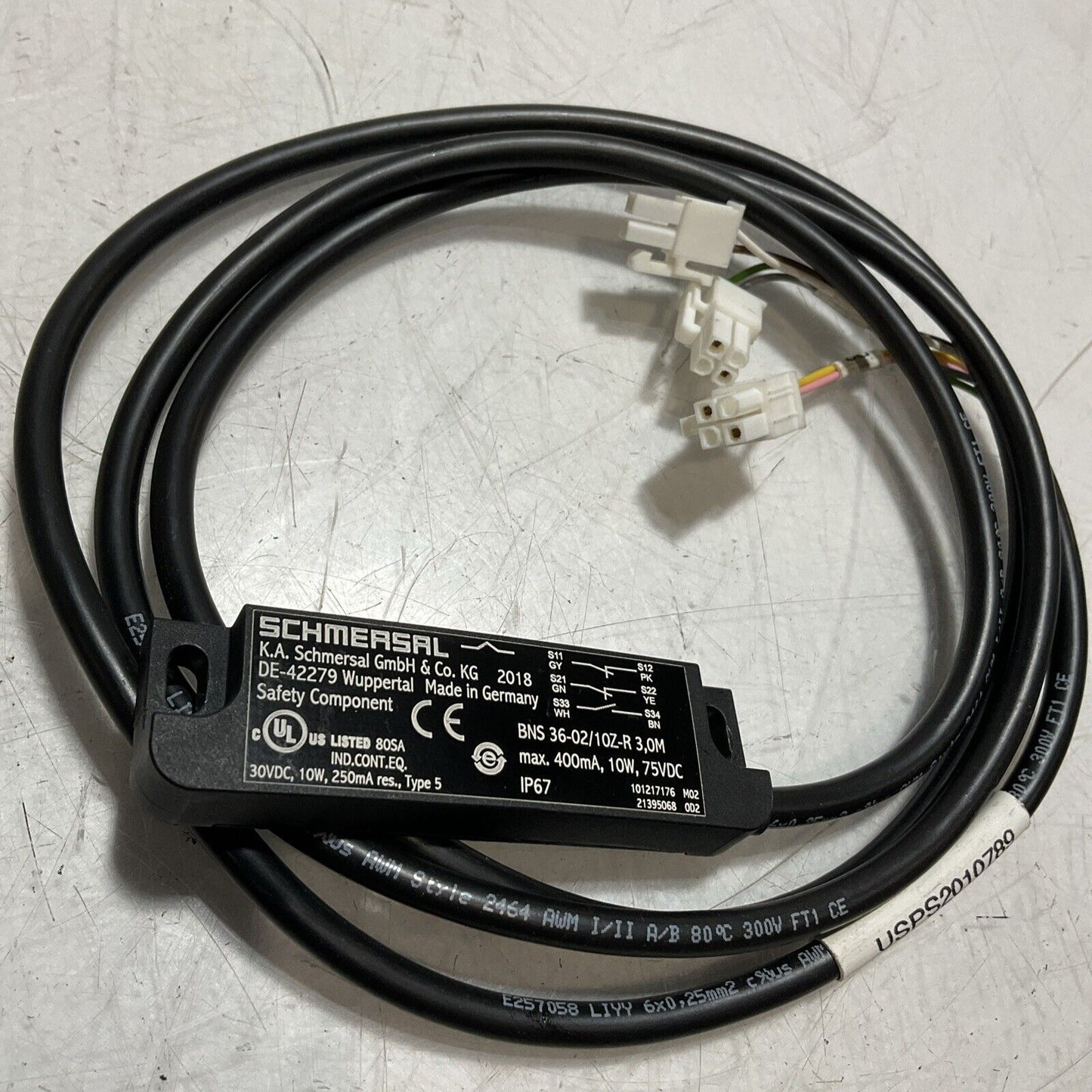 SCHMERSAL BNS36-02/10Z-R3,OM SAFETY SENSOR CABLE LOT OF 2 U3S