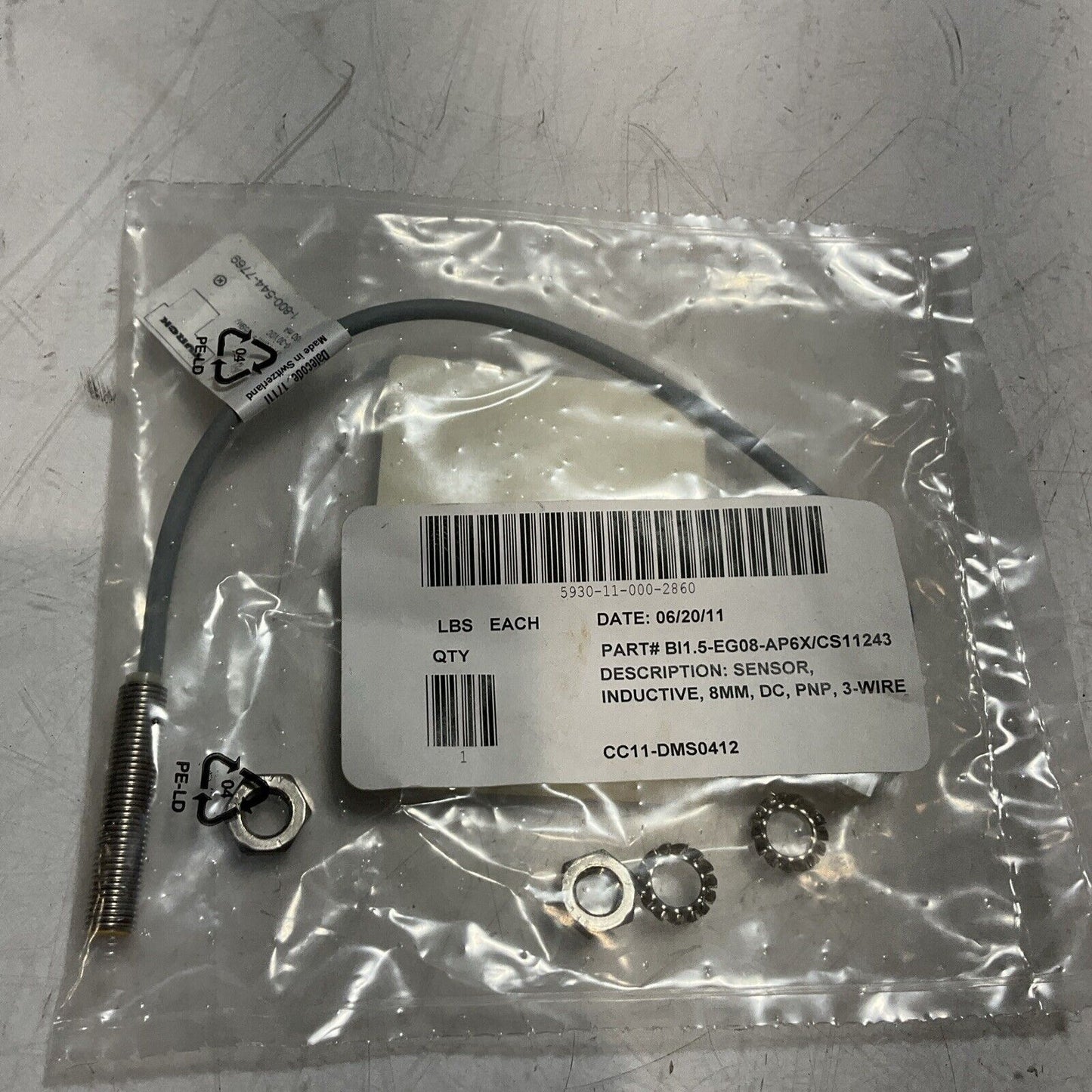 TURCK BI1.5-EG08-AP6X/CS11243 INDUCTIVE SENSOR 8MM,DC,PNP,3 WIRE U3S