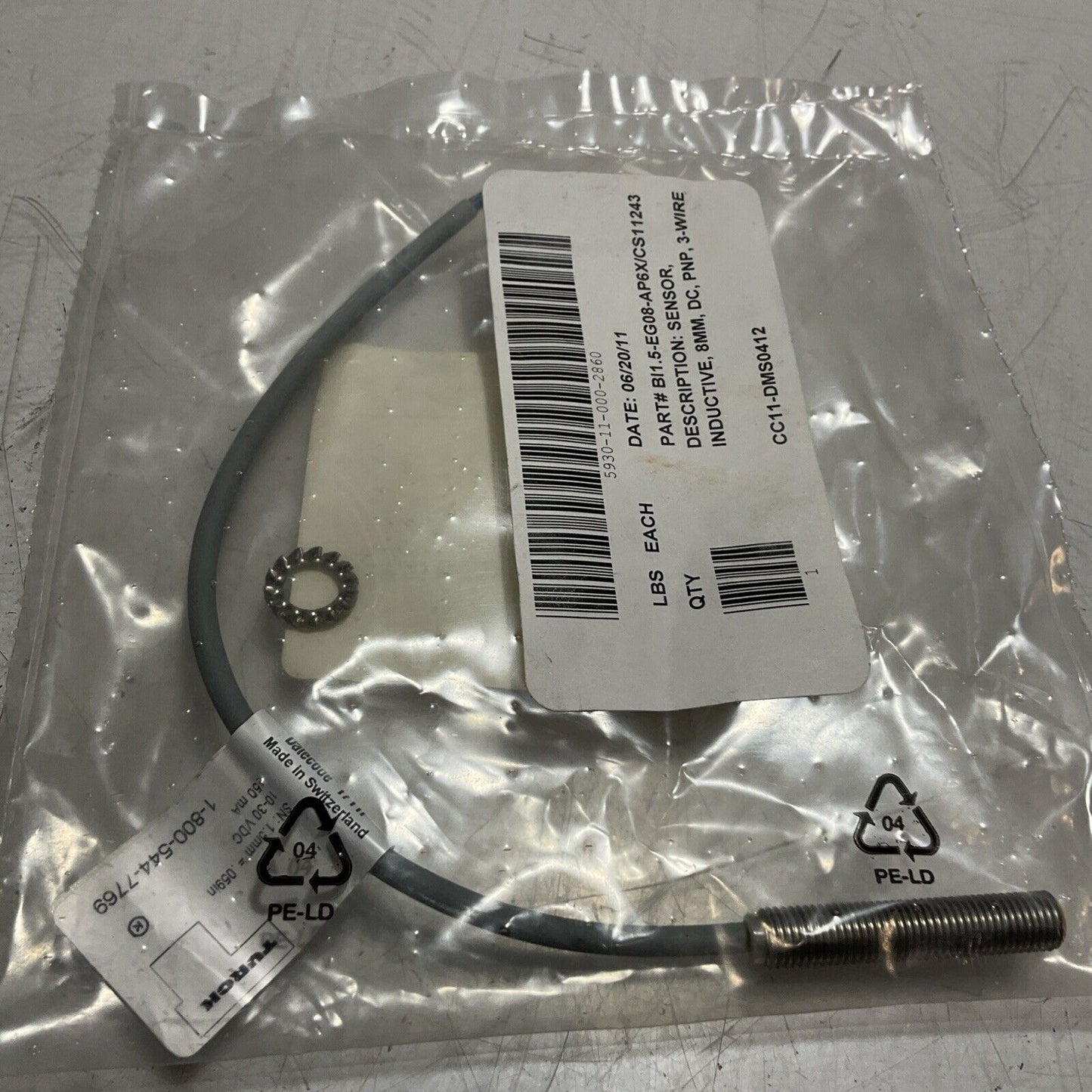 TURCK BI1.5-EG08-AP6X/CS11243 INDUCTIVE SENSOR 8MM,DC,PNP,3 WIRE U3S