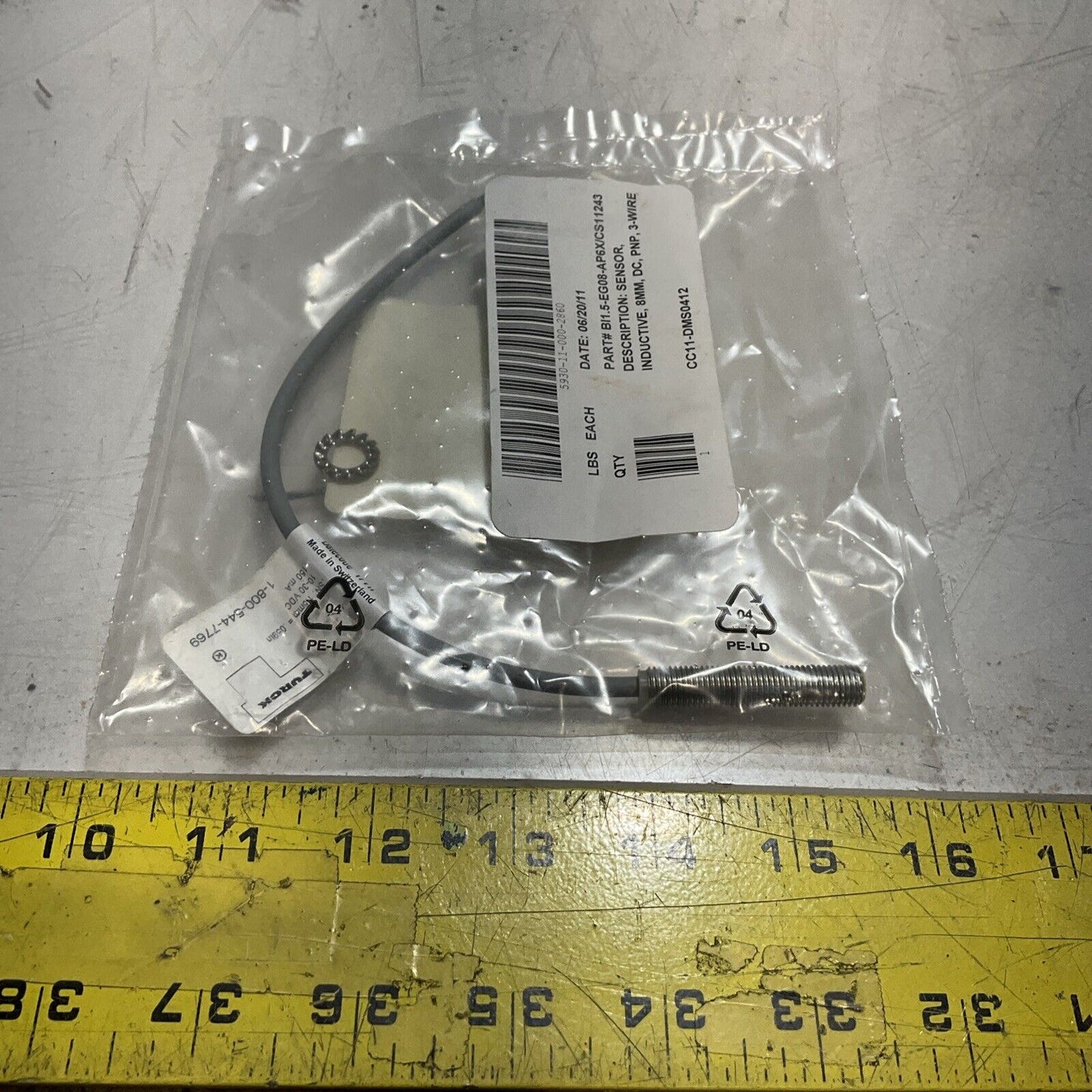 TURCK BI1.5-EG08-AP6X/CS11243 INDUCTIVE SENSOR 8MM,DC,PNP,3 WIRE U3S
