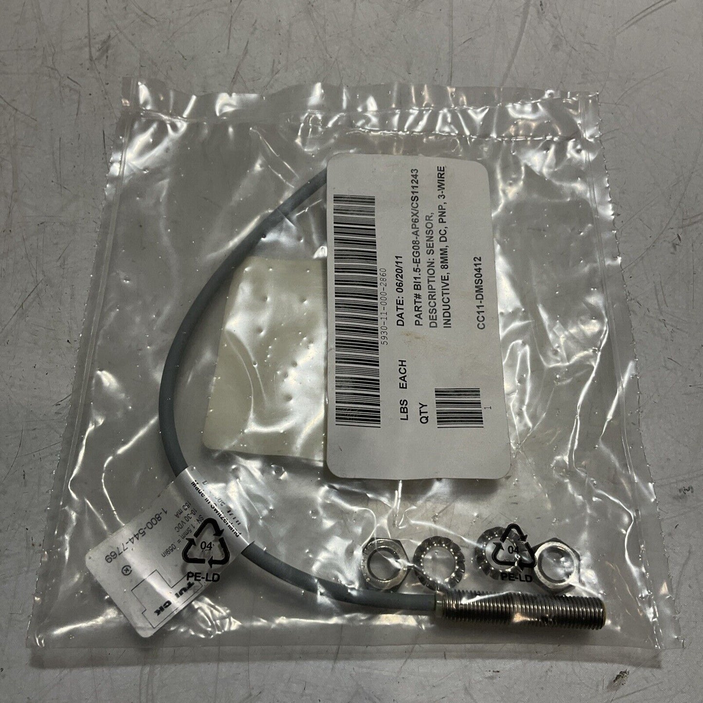 TURCK BI1.5-EG08-AP6X/CS11243 INDUCTIVE SENSOR 8MM,DC,PNP,3 WIRE U3S