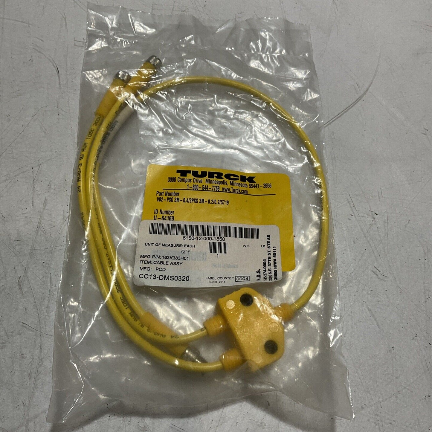 TURCK VB2-PSG3M-0.4/2PK3M-0.2/0.2/S719 CABLE ASSEMBLY LOT OF 2 U3S