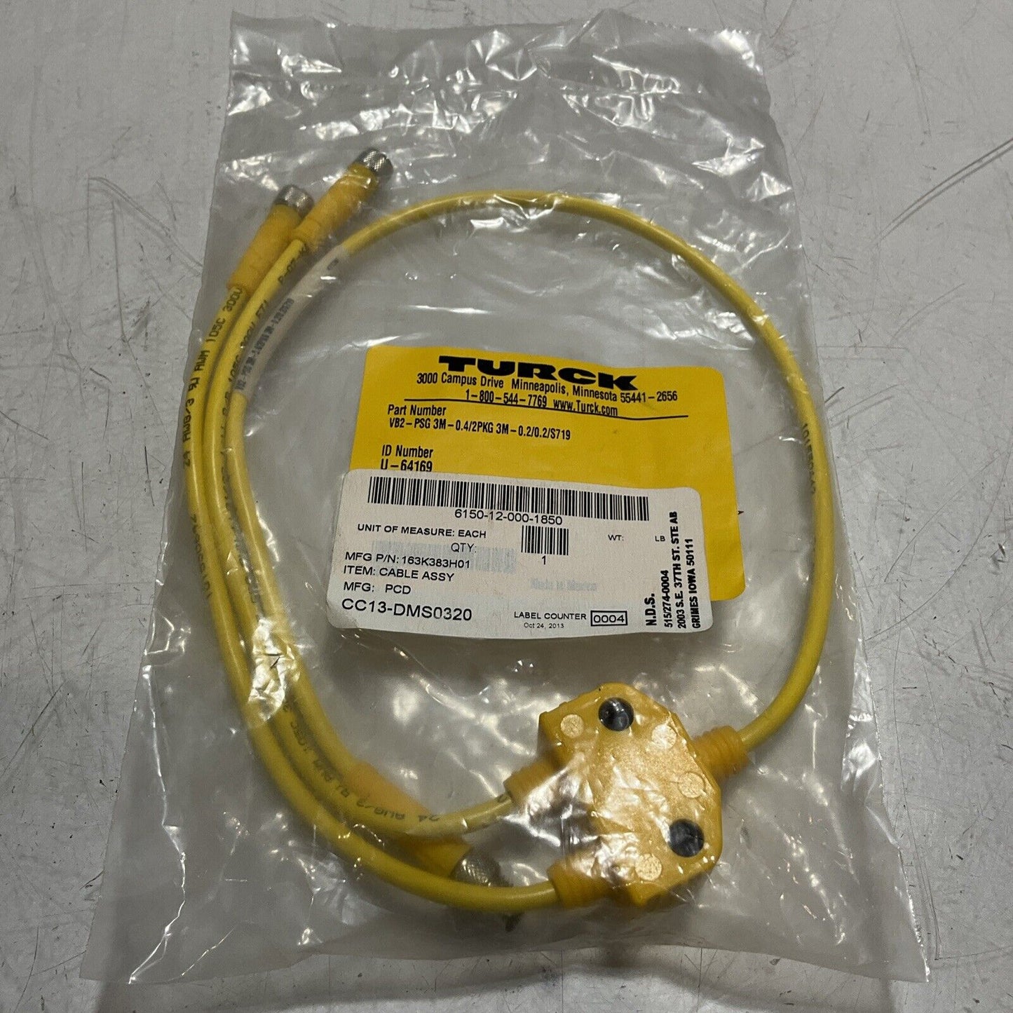 TURCK VB2-PSG3M-0.4/2PK3M-0.2/0.2/S719 CABLE ASSEMBLY LOT OF 2 U3S