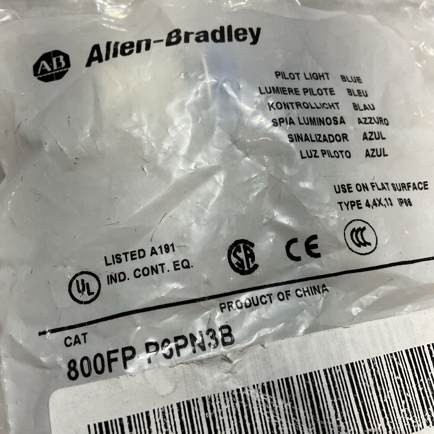 A-B ALLEN - BRADLEY 800FP-P6PN3B PILOT LIGHT BLUE FLUSH LED 24VDC U3S