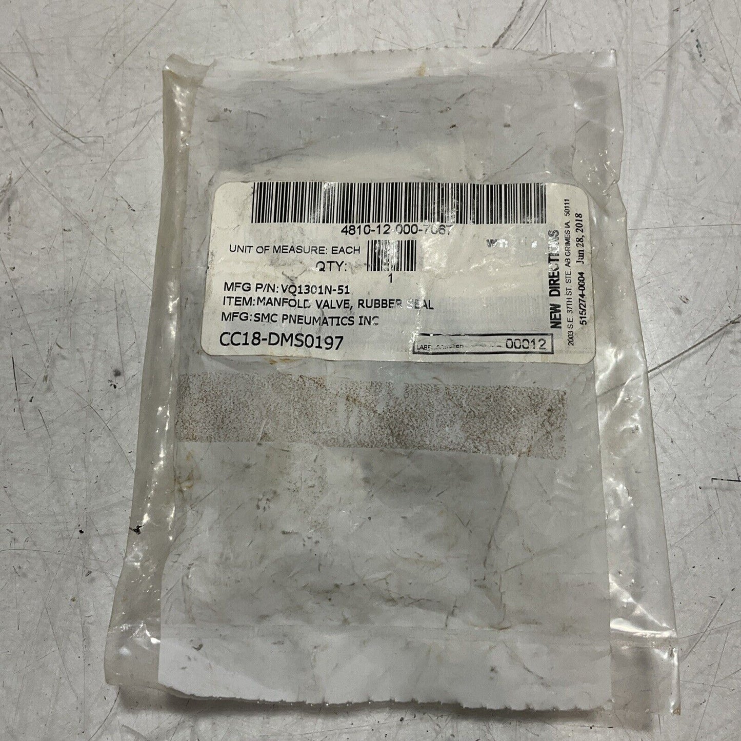 SMC VQ1301N-51 RUBBER SEAL MANFOL VALVE U3S