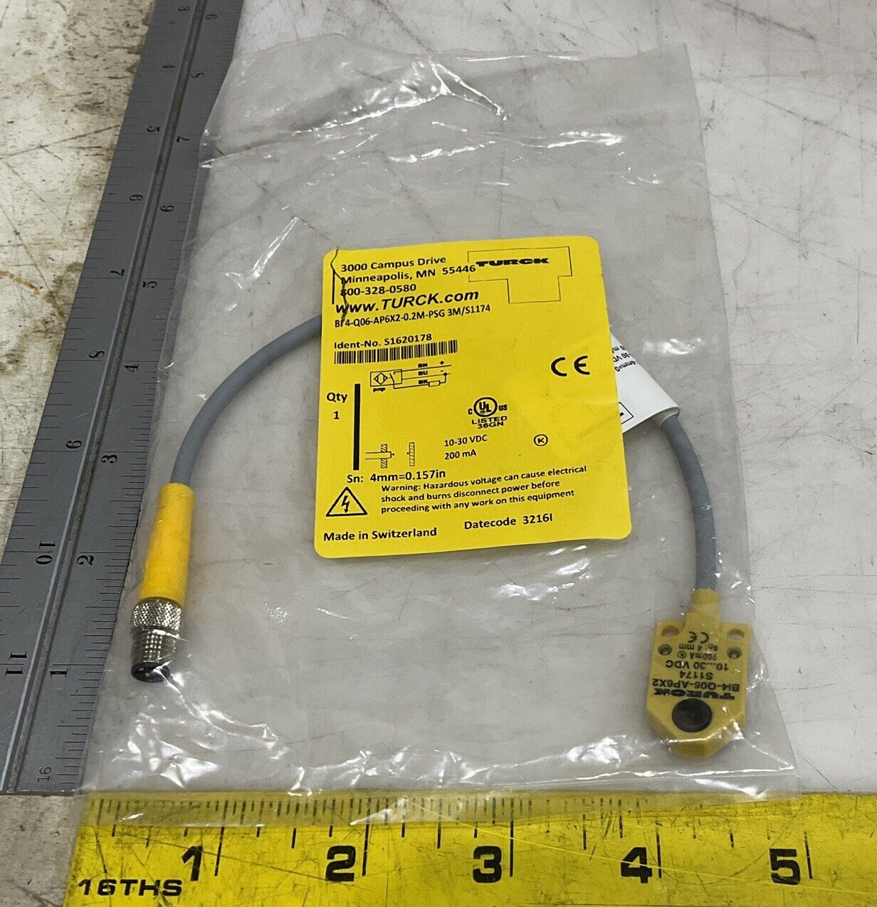 TURCK BI 4-Q06-AP6X2-0.2M-PSG 3M/S1174 INDUCTIVE RANGE SENSOR U3S
