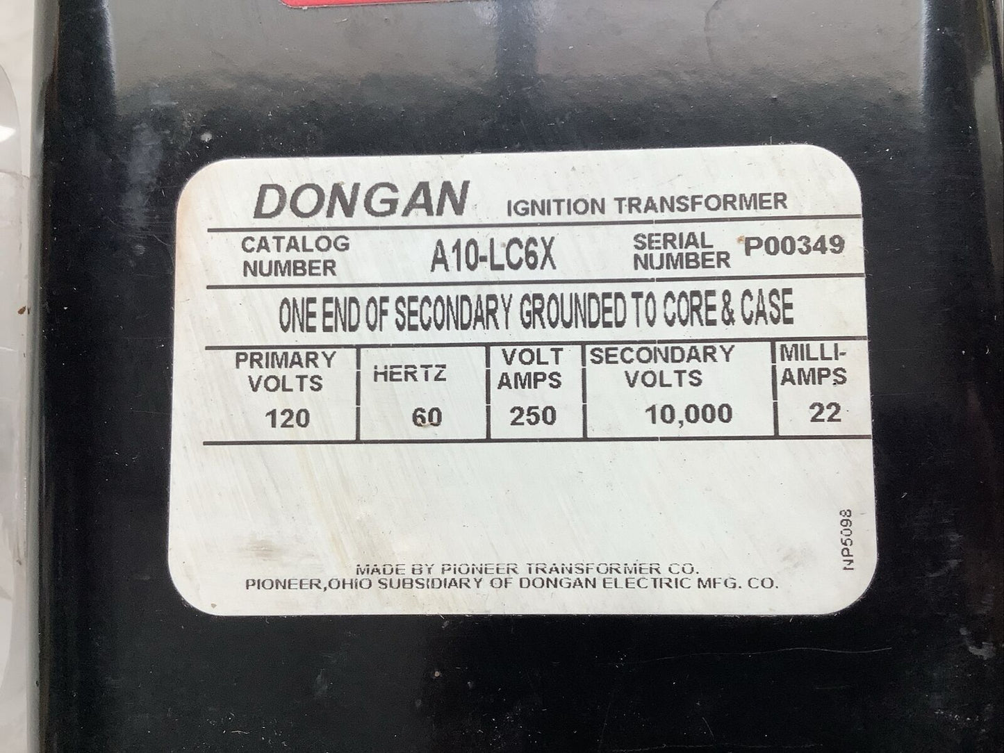 DONGAN A10-LC6X IGNITION TRANSFORMER 120 V 60 HZ 250 AMP 678
