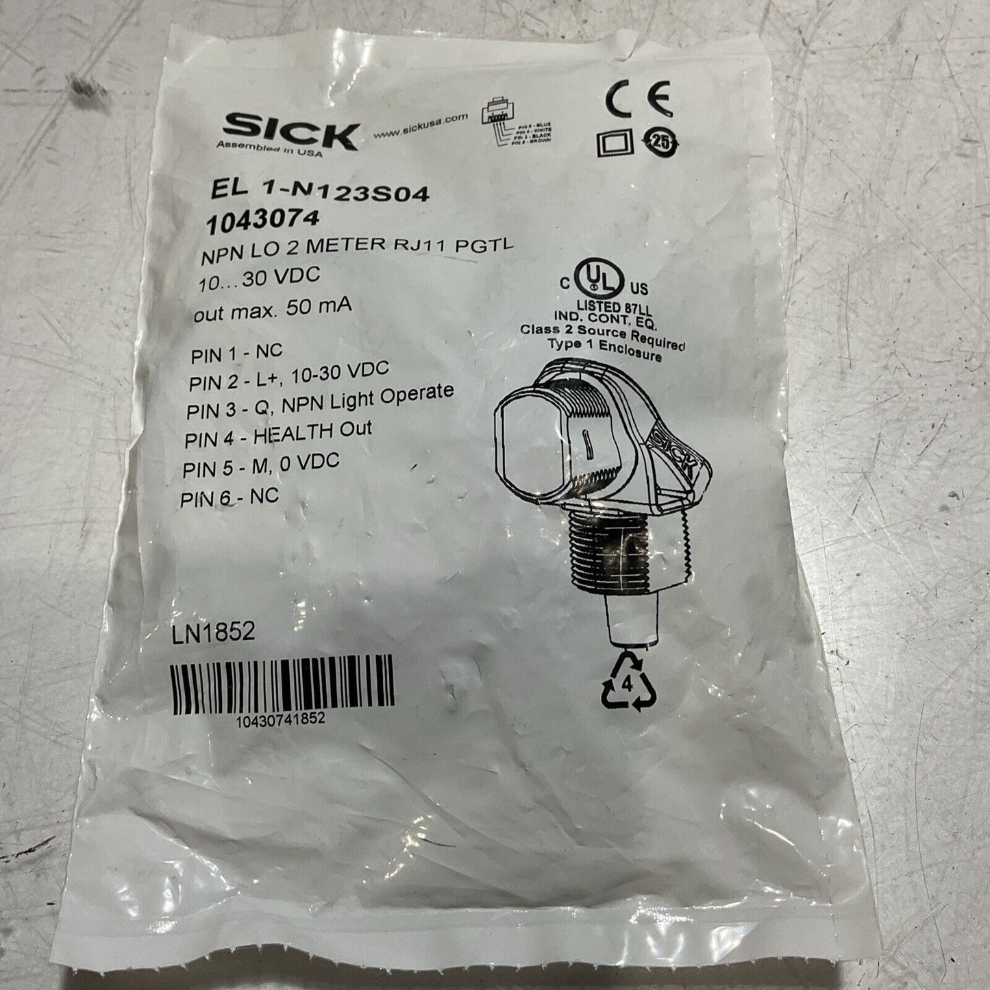 SICK EL1-N123S04 POLARIZED PHOTOEYE SENSOR 30VDC U3S
