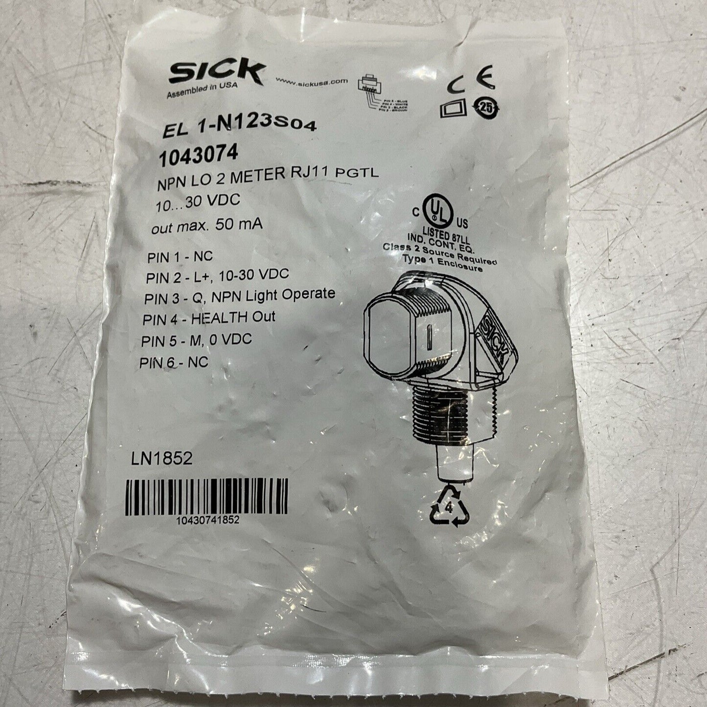 SICK EL1-N123S04 POLARIZED PHOTOEYE SENSOR 30VDC U3S
