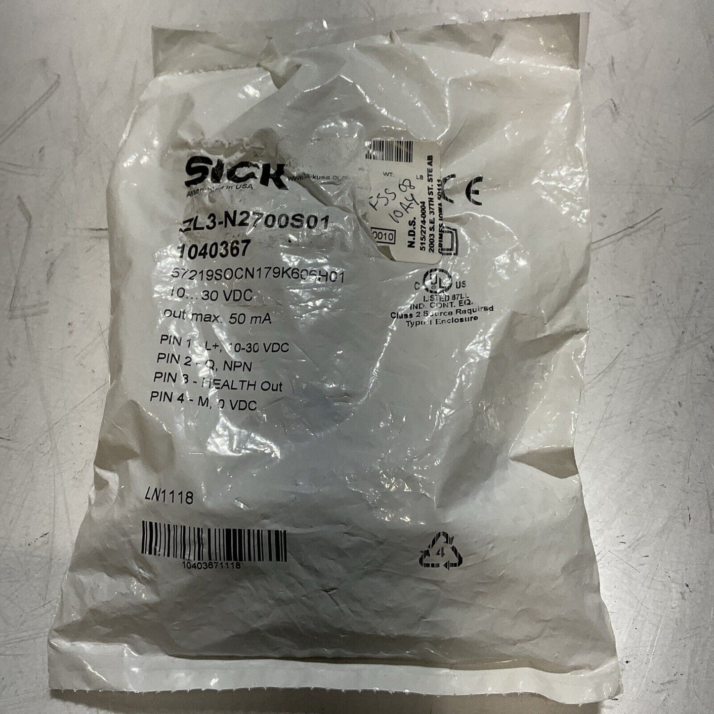 SICK ZL3-N2700S01 - 1040367 PHOTOELECTRIC REFLECTIVE SENSOR 30VDC LOT OF 2 U3S