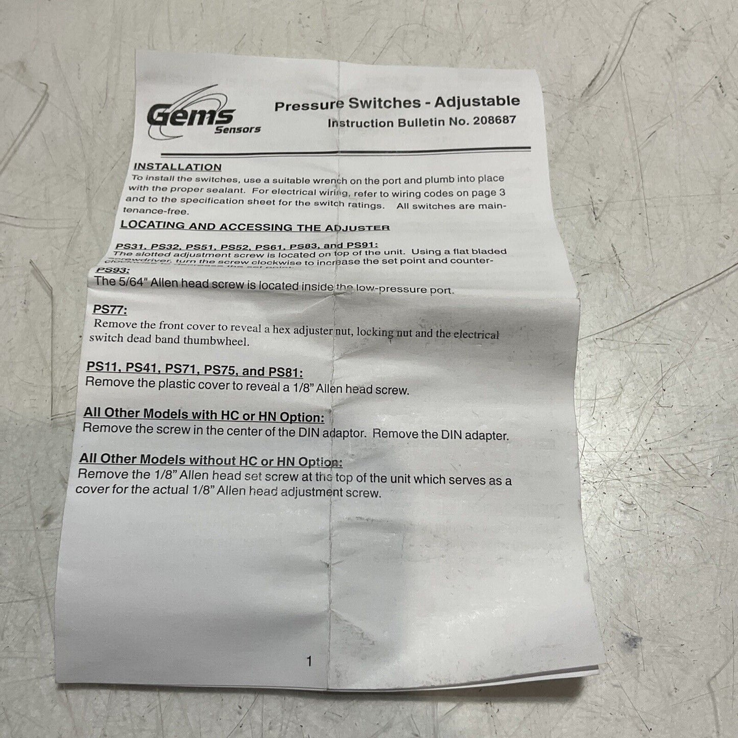 GEMS 223153 PRESSURE SWITCH PS61-19-2MNZA-SP U3S