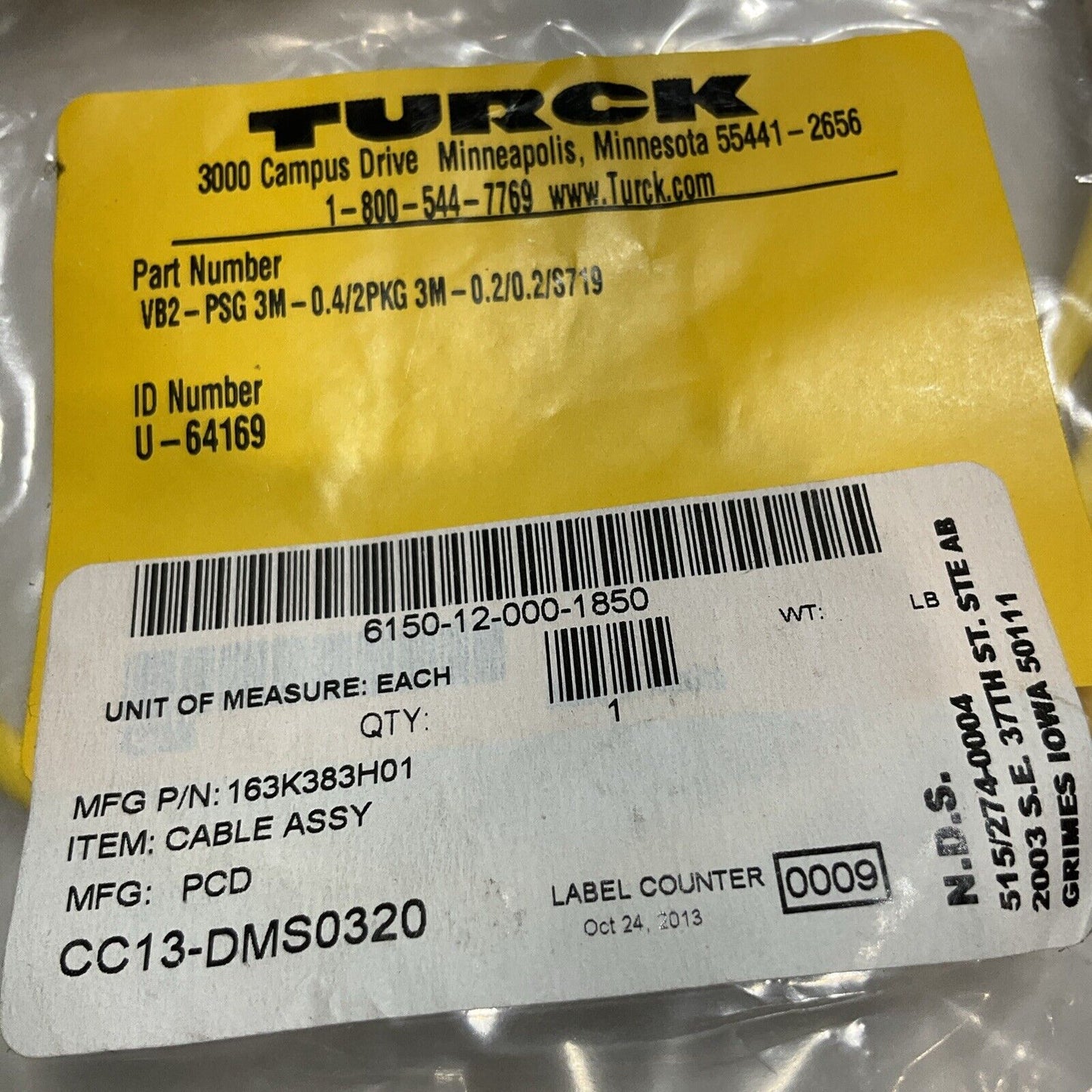 TURCK VB2-PSG3M-0.4/2PKG3M-0.2/0.2/S719 CABLE ASSEMBLY U3S