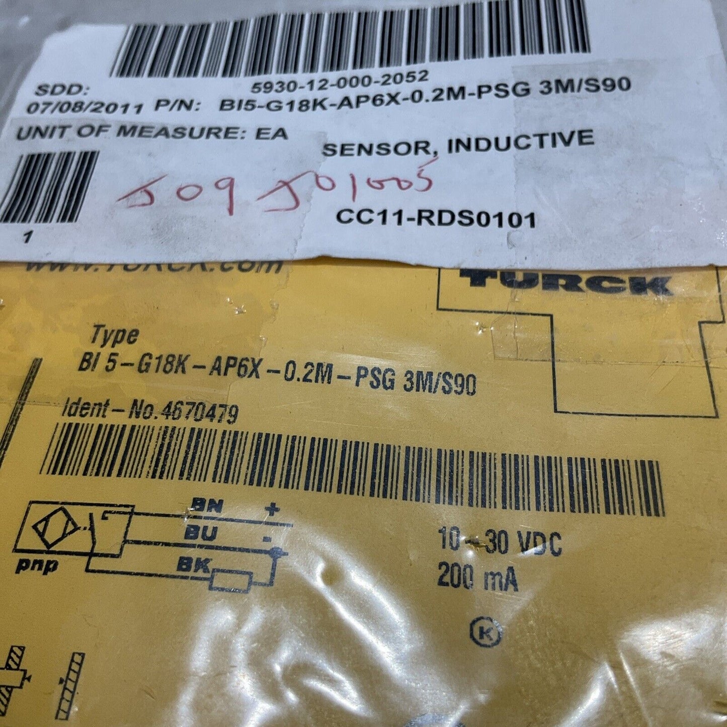 TURCK BI5-G18K-AP6X-02M-PSG3M/S90 SENSOR INDUCTIVE U3S