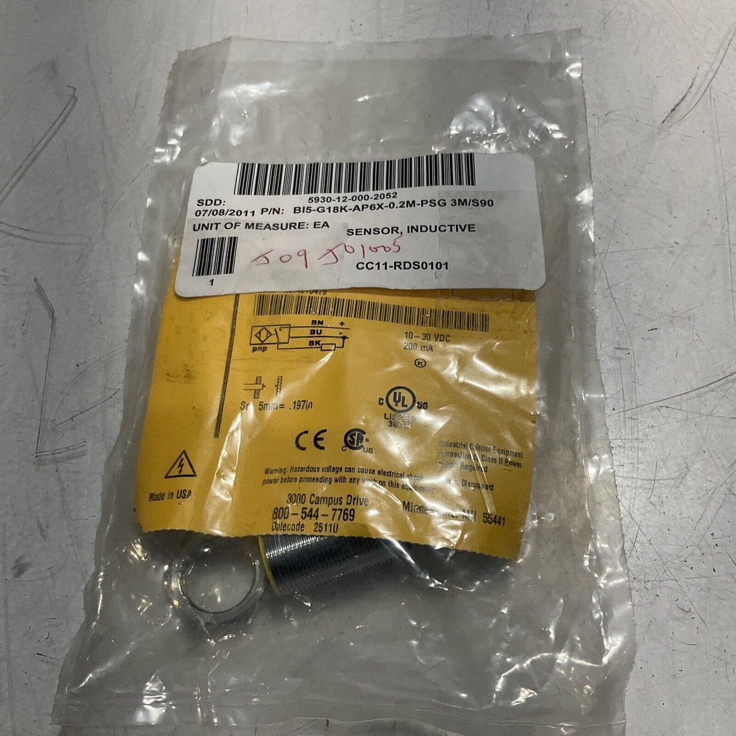 TURCK BI5-G18K-AP6X-02M-PSG3M/S90 SENSOR INDUCTIVE U3S