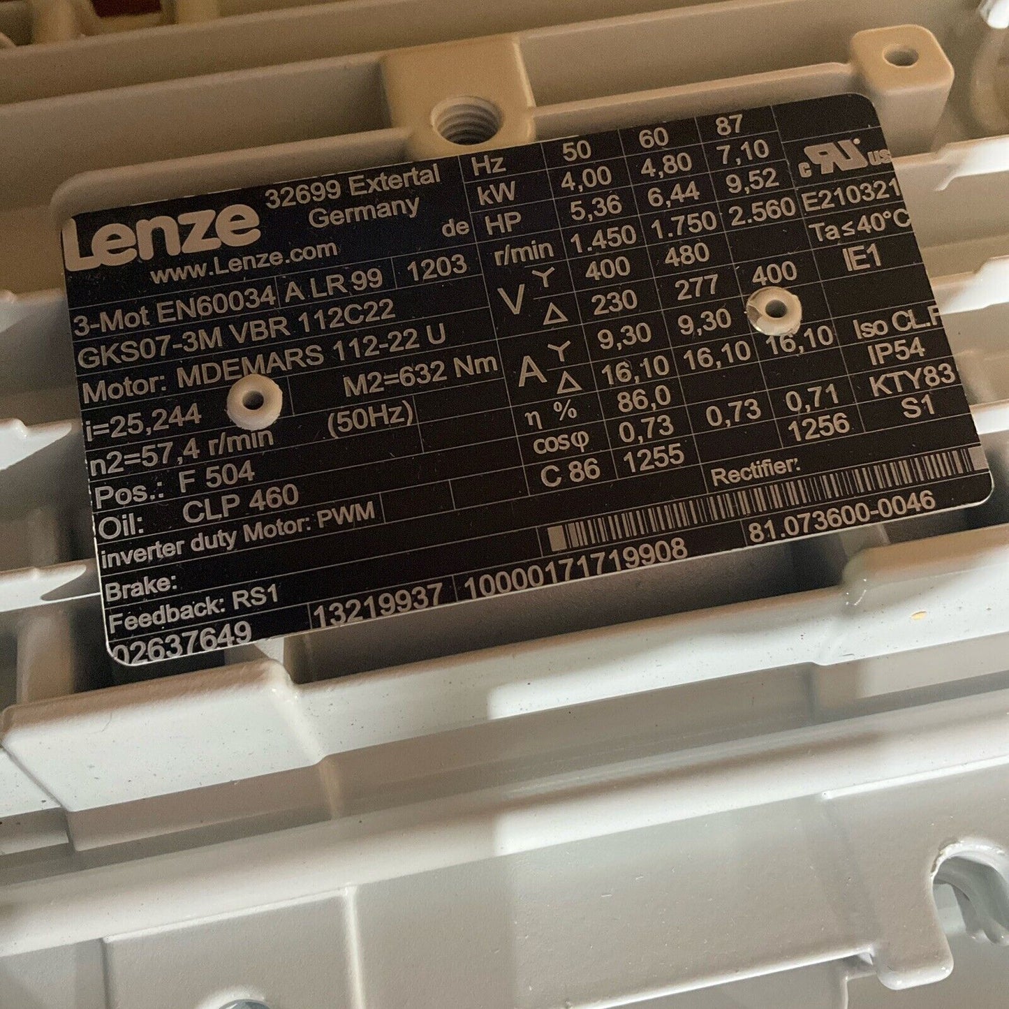 LENZE GKS07-3MVBR112C22 GEARMOTOR U3S