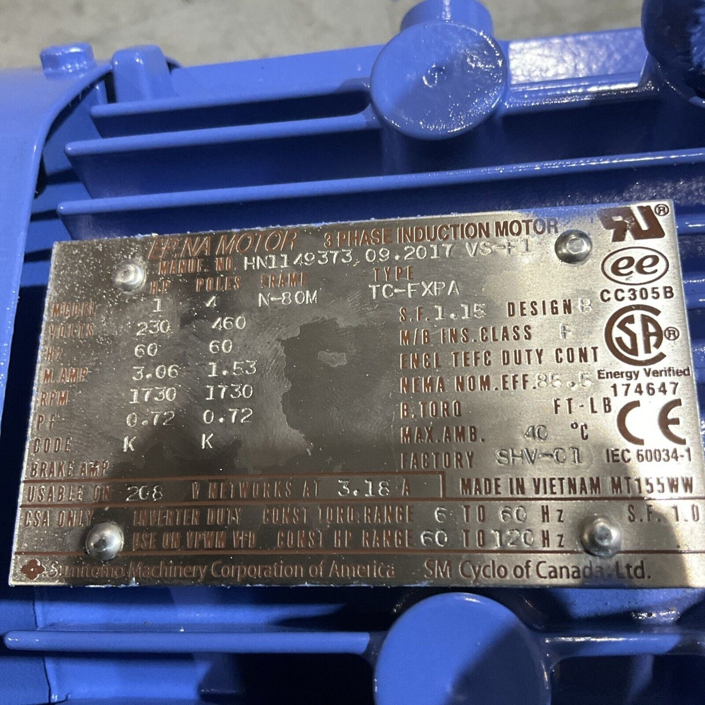 SUMITOMO CNHM1-6125YC-EP-71 GEARMOTOR U3S