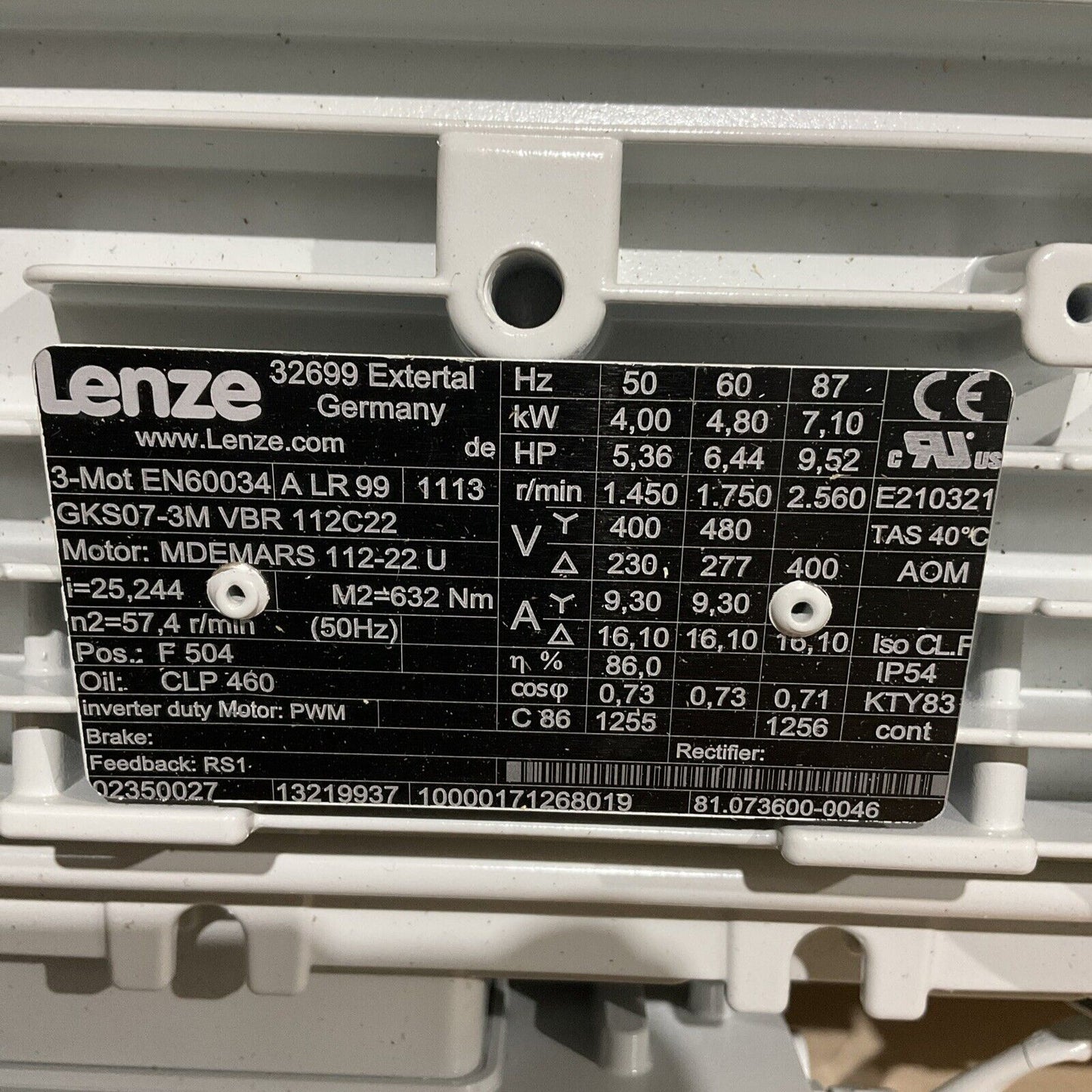 LENZE GKS07-3MVBR112C22 GEARMOTOR U3S