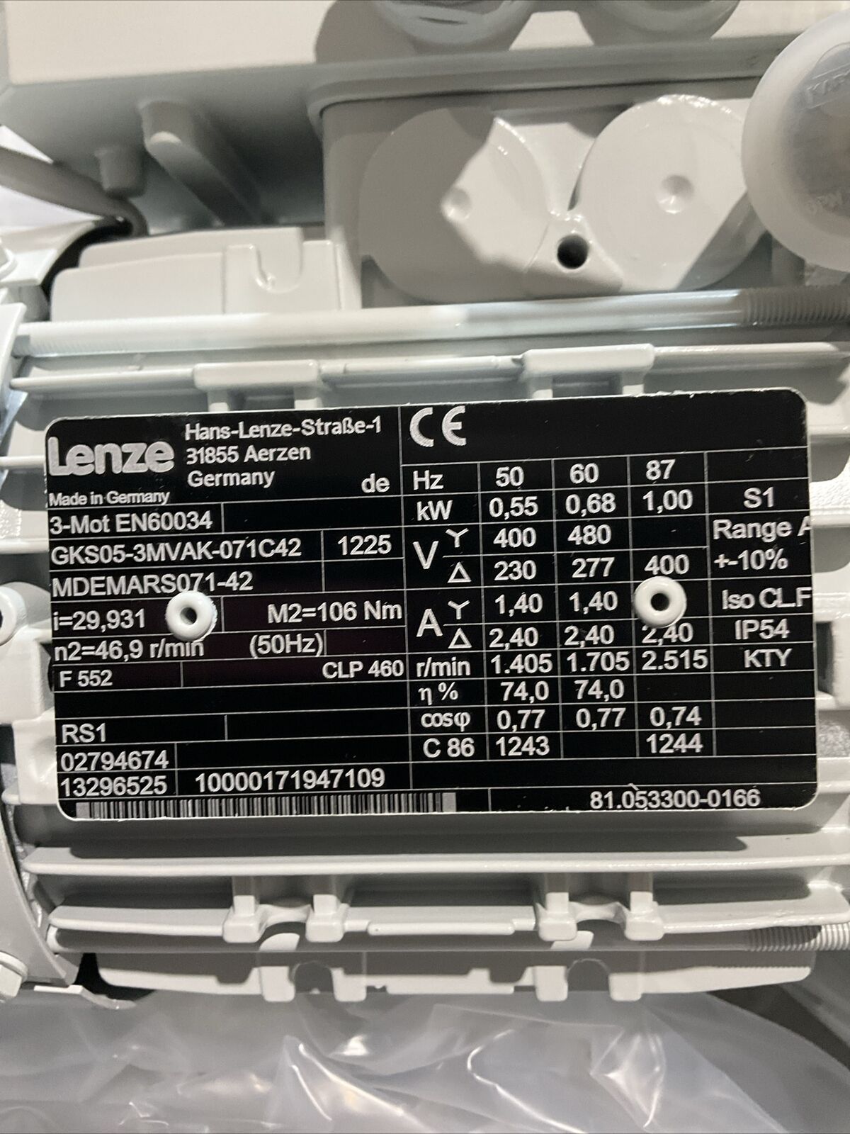 LENZE GKS05-3MVACK-071C42 GEARMOTOR U3S