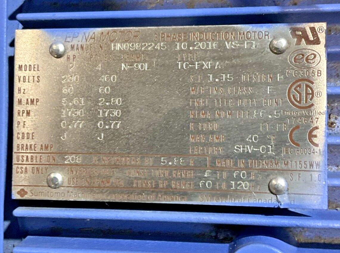 SUMITOMO CNHM2-6125YB-EP-35 GEARMOTOR U3S
