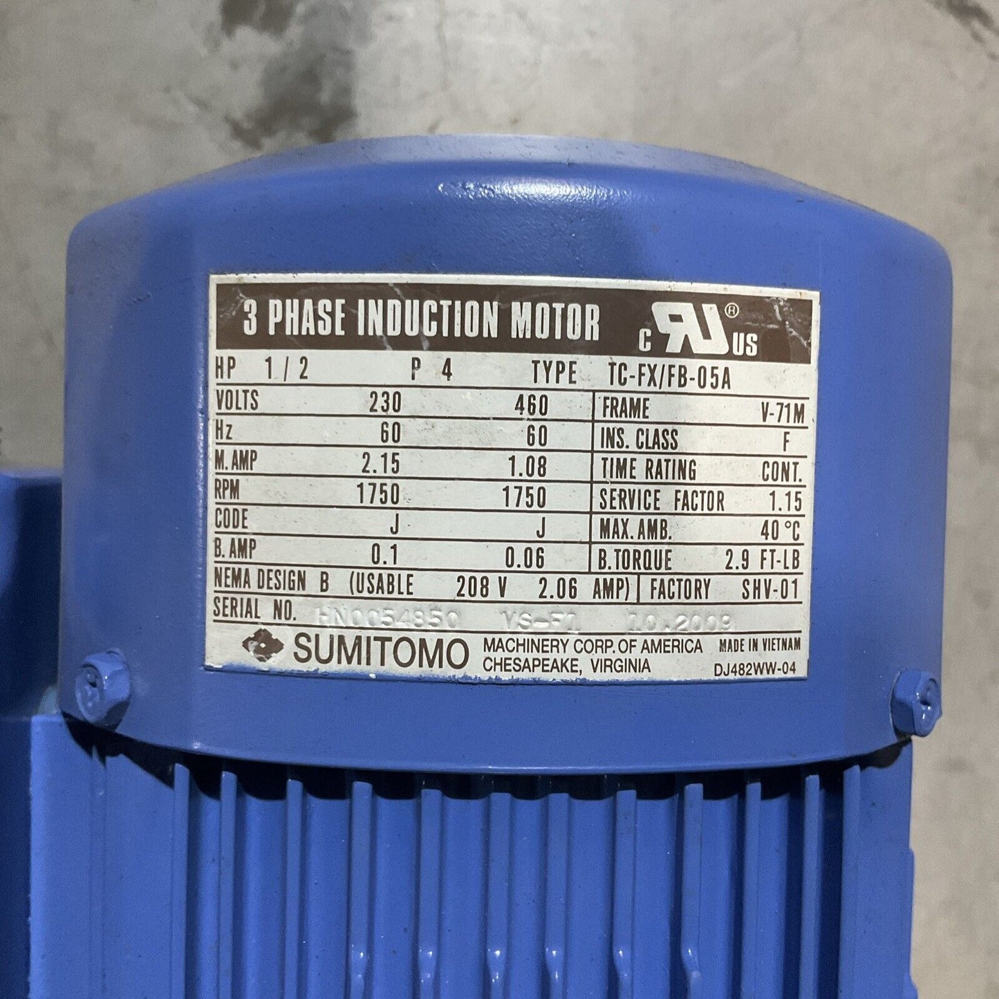 SUMITOMO TC-FX/FB-05A CNHM05-6125DBYA-B-289 GEARMOTOR U3S